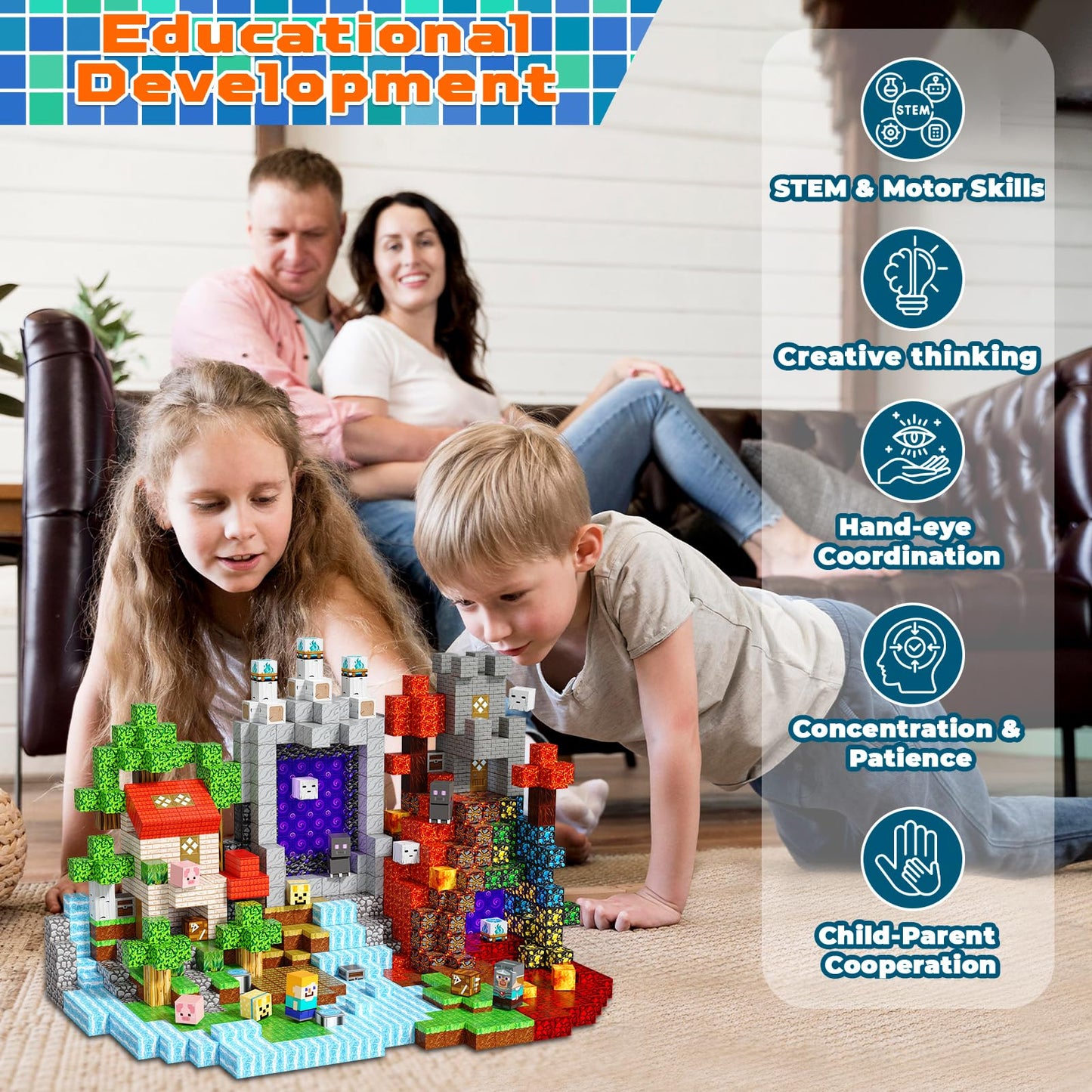 Annexfun Magnetic Blocks - 240PCS Magnetic Building Blocks for Kids Magnet Cubes Toy for Boys Girls STEM Building Sensory Stacking Constructions Toys Christmas Birthday Gifts for Kids Aged 4 5 6-10