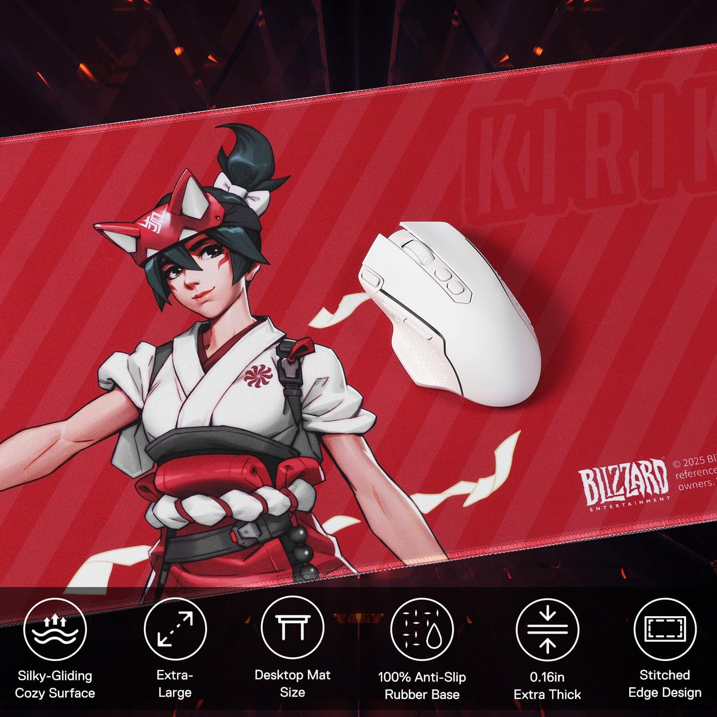Blizzard Overwatch Large Game Mouse Pad, XXL Keyboard Pad for Gamer, Office & Home, Non-Slip Rubber Base, Extended Desk Mat with Stitched Edge, Easy to Clean,Upgraded, 80 * 30cm (The Kiriko Red)