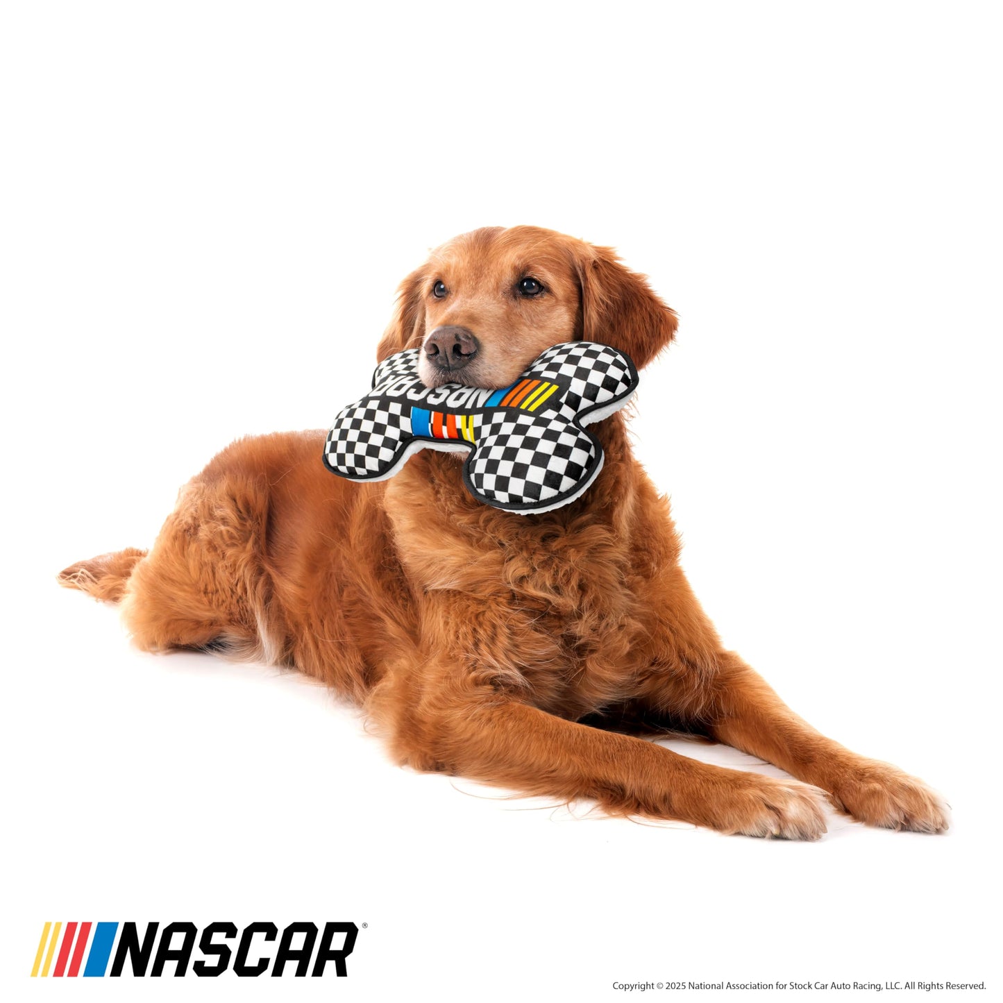 design LAB, Inc. NASCAR Official Merchandise | Medium Sherpa Bone Dog Toy with Squeaker & NASCAR Dog Bandana | Plush Dog Toy for Snuggling, Tossing & Chewing | Official NASCAR Pet Gift Set