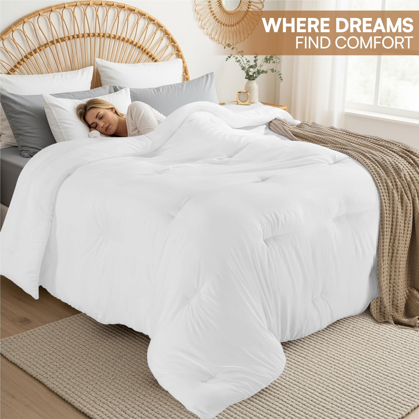 Utopia Bedding Comforters King Size, All Season Duvet Insert, Down Alternative King Comforter with Corner Tabs, Machine Washable Bed Comforter 90 x 102 Inches (White)