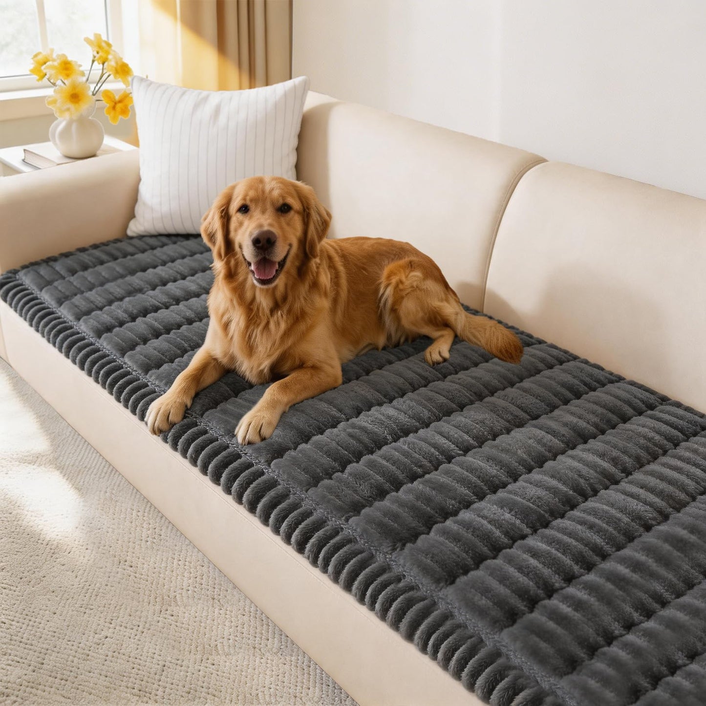 KIDOACOW 3-Layer Thicked Couch Cover for Dogs, Washable Sofa Pad Protector with Non-Slip Backing Pet Friendly Couch Covers Sofa 2 Seat Soft Plush Furniture Protector (Dark Grey, 27.6"x59")