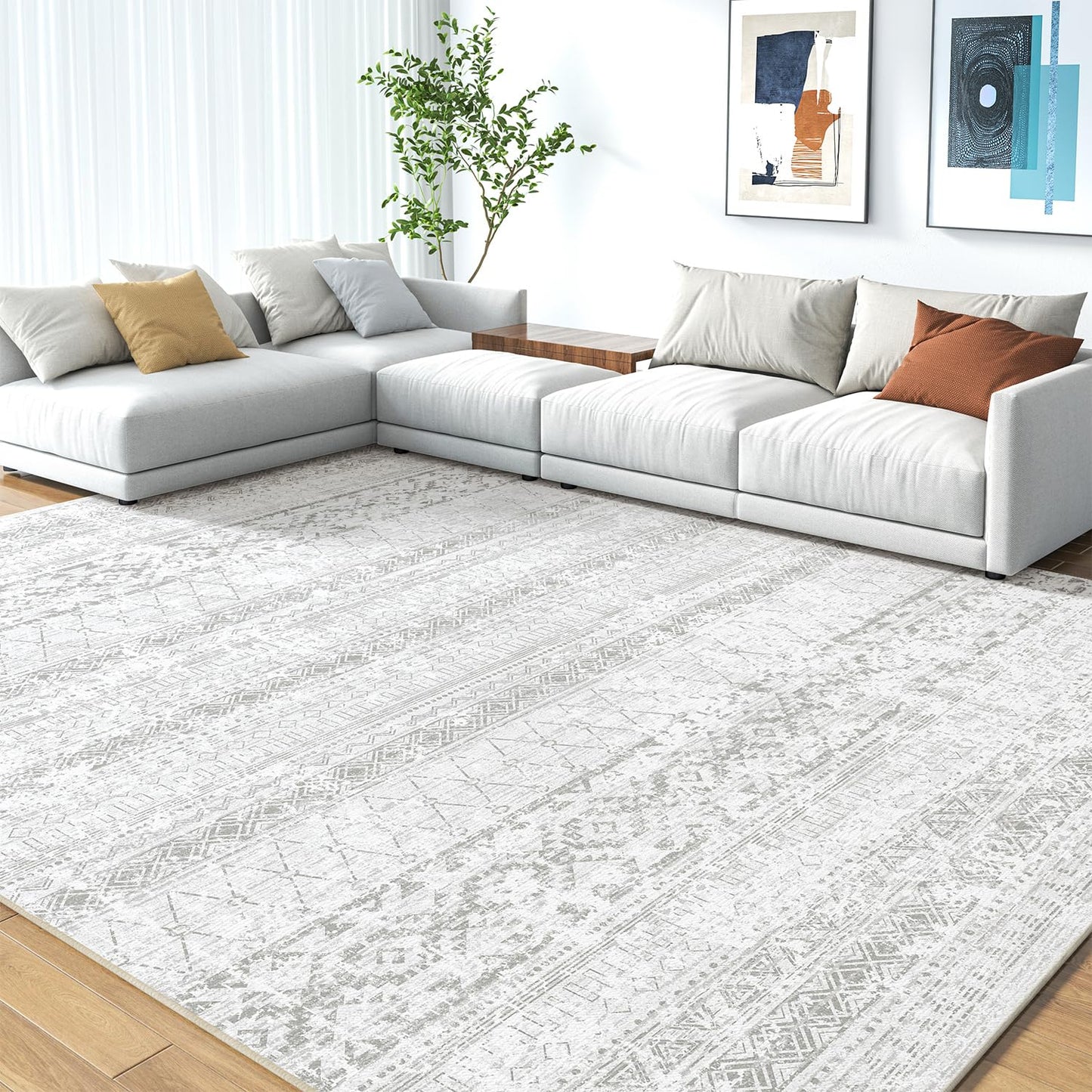Area Rug 5x7 Rugs for Living Room Bedroom Carpet Boho Modern Moroccan Washable Rugs for Bedroom Dining Living Room Rug Neutral Rug Home Room Grey