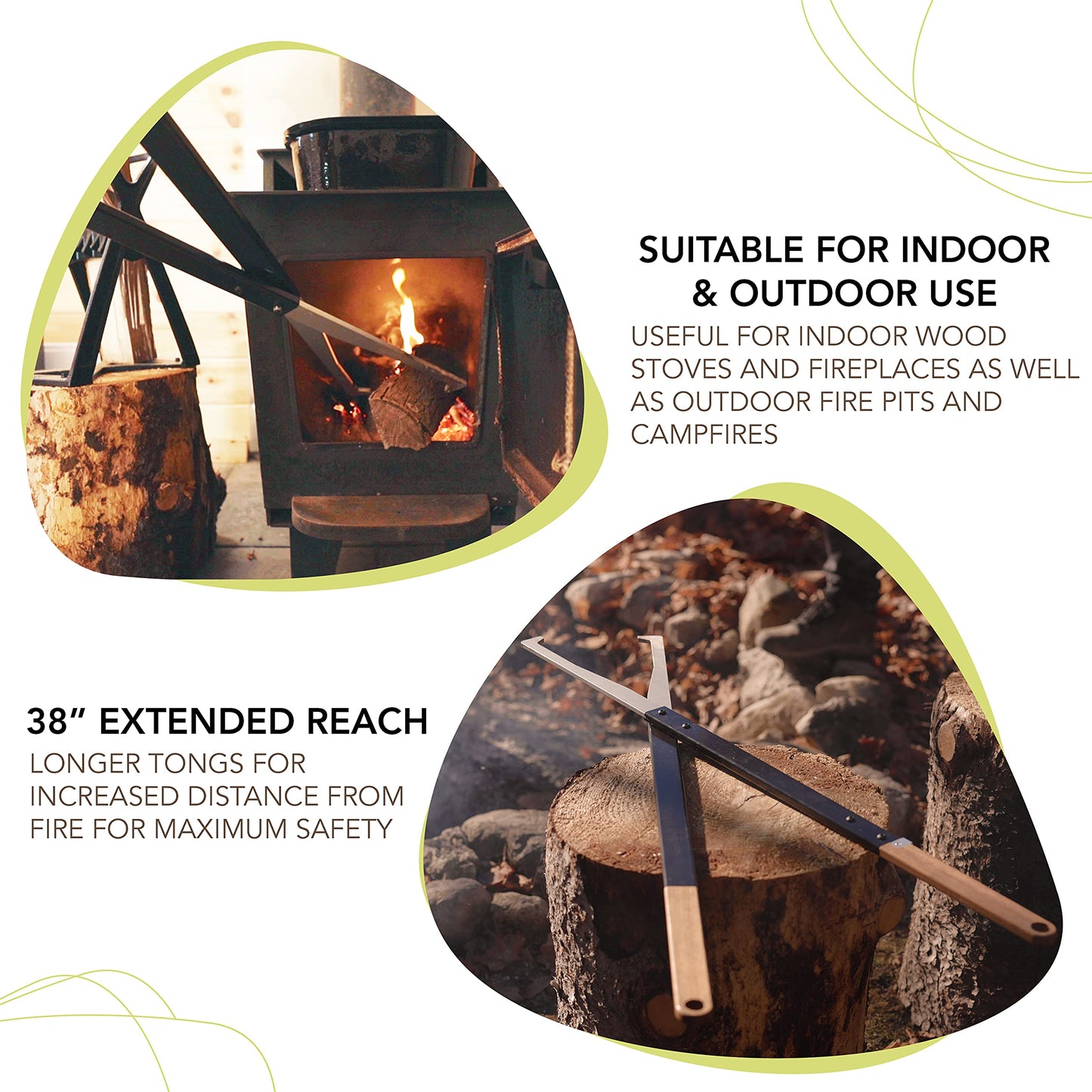 KABIN Fire Tong Log Grabber – Extra Long Firewood Claw Tongs for Fireplace, Outdoor Campfire, Firepit & More 38"