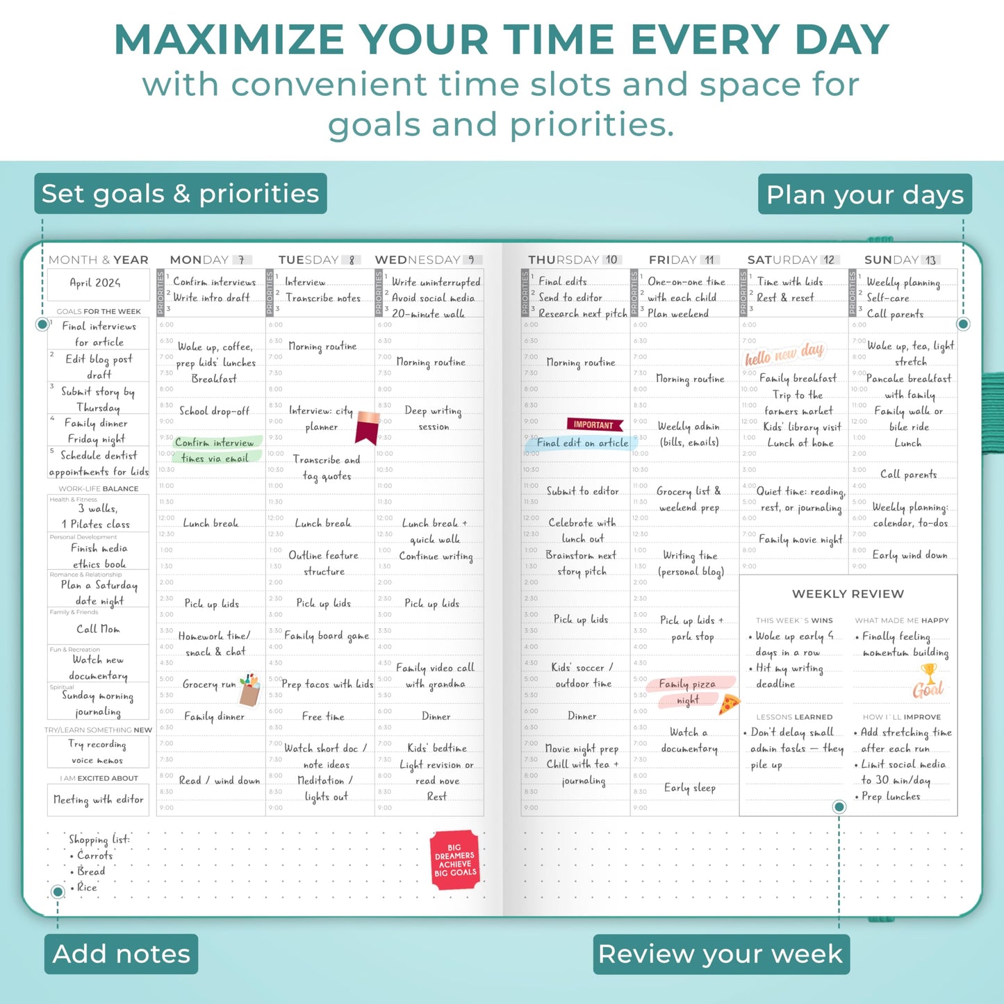 Clever Fox Planner Schedule – Weekly & Monthly Life Planner with Time Slots, Appointment book, and Daily Organizer to Increase Productivity, Undated, A5 (5.8″x8.3″) Hardcover, Lasts 1 Year, Turquoise