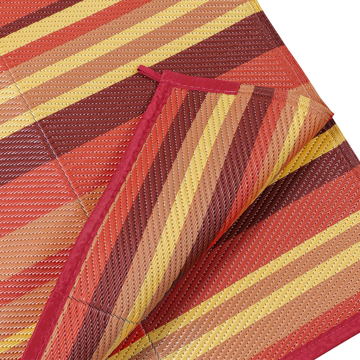 WondRg Outdoor Rug Patio Mat 6x9 Waterproof Plastic Straw Red Orange Stripe Tapis Exterieur for Camping Picnic Deck Washable Outside Carpet Balcony Backyard Porch RV Portable Reversible Lightweight