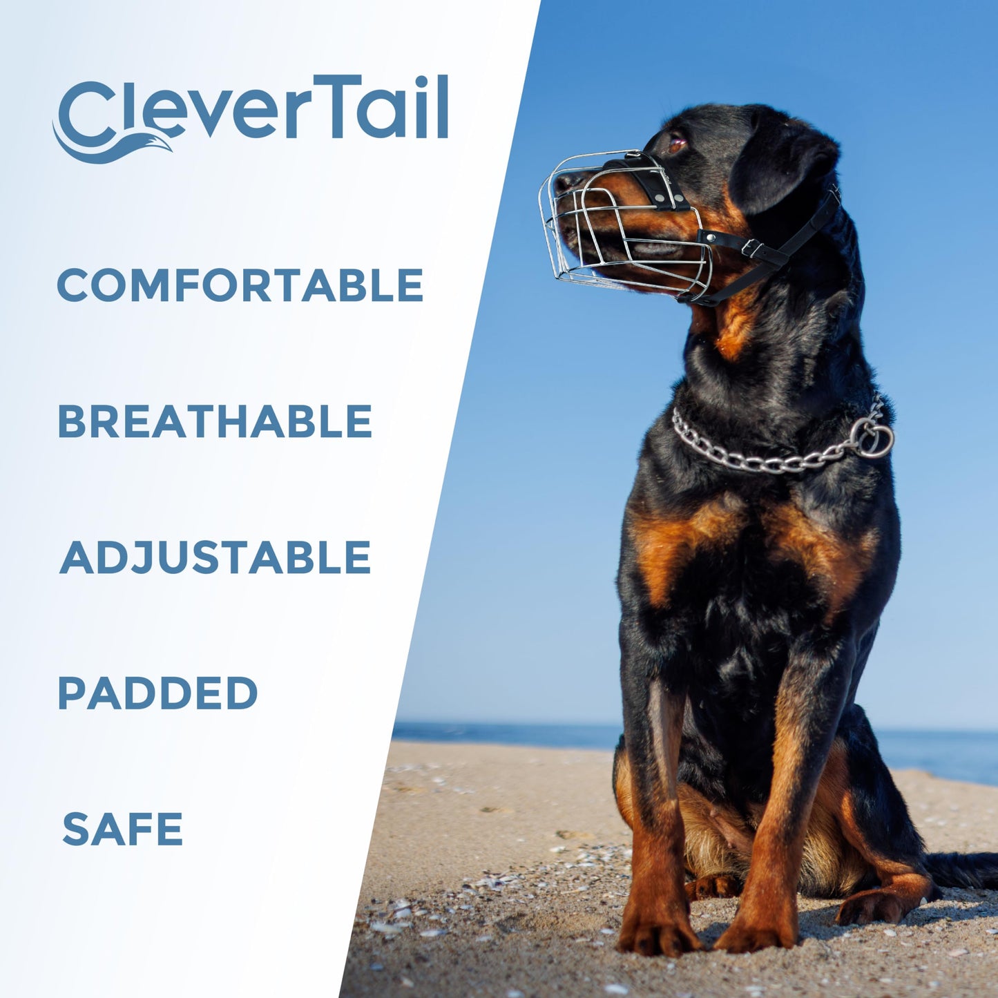 CleverTail XL Metal Dog Muzzle for Large Sized Dogs – Heavy Duty Rottweiler Muzzle – Basket Extra Large Dog Muzzles for Barking and Biting Cane Corso, Mastiff, Labrador, Bulldog and Other Big Breeds