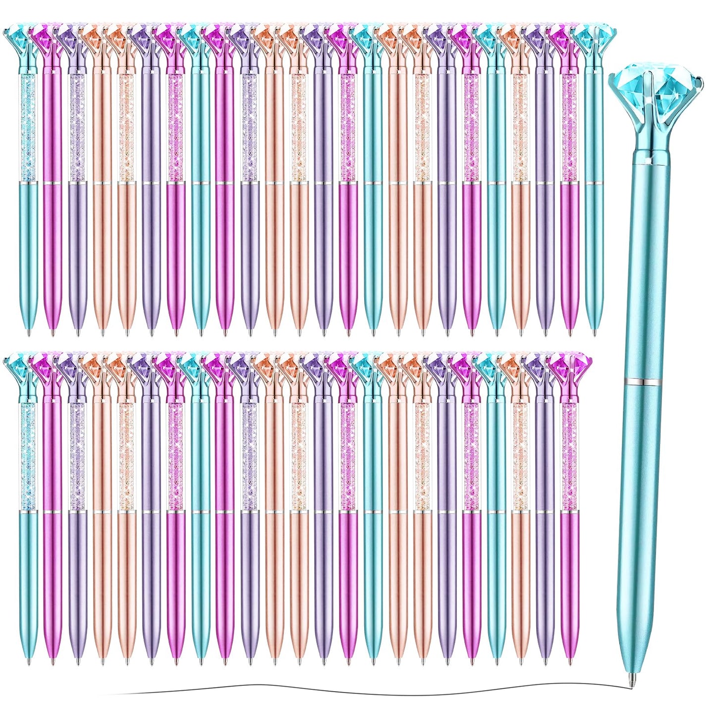48 Pcs Diamond Pens, 0.7mm Black Ink Pens Bulk, Retractable Ballpoint Pen, Bling Crystal Pens for Engagement Wedding Signing Pen, Bridal Shower Gifts, Birthday Party Favors (2 Styles, 4 Colors)