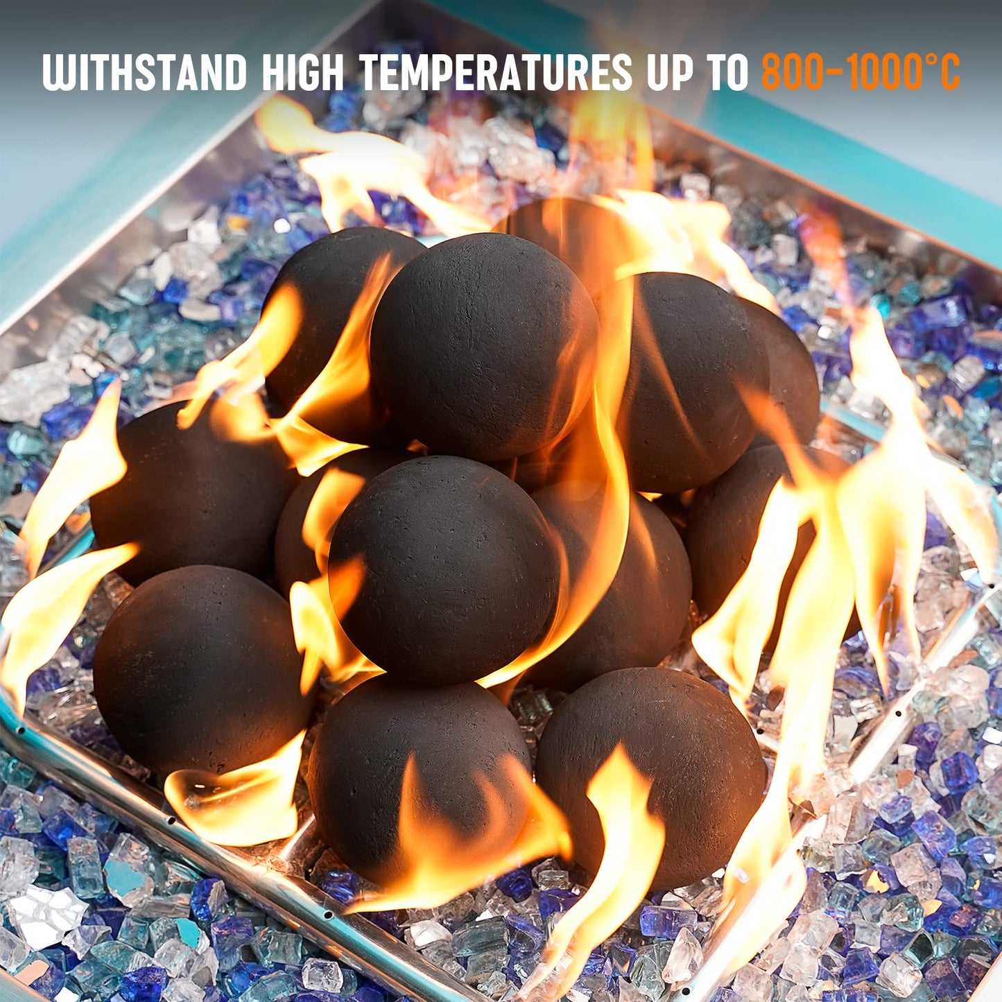 Stanbroil Ceramic Fire Balls - 3” Round Fire Stones for Fire Pit Fire Bowl and Fireplace - Set of 15, Black