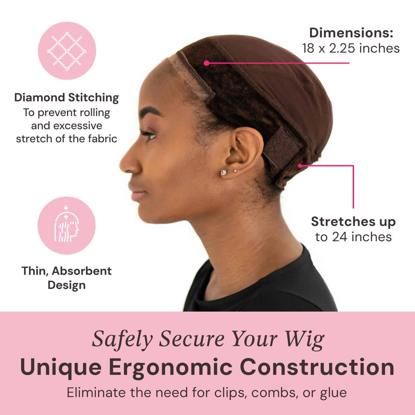 MILANO COLLECTION Lace Wig Grip Cap for Women, Stocking Dome Cap with Built In Elastic Headband, Non-Slip Wig Gripper Accessories for Keeping Wigs In Place, Chocolate Brown, 2 Pack