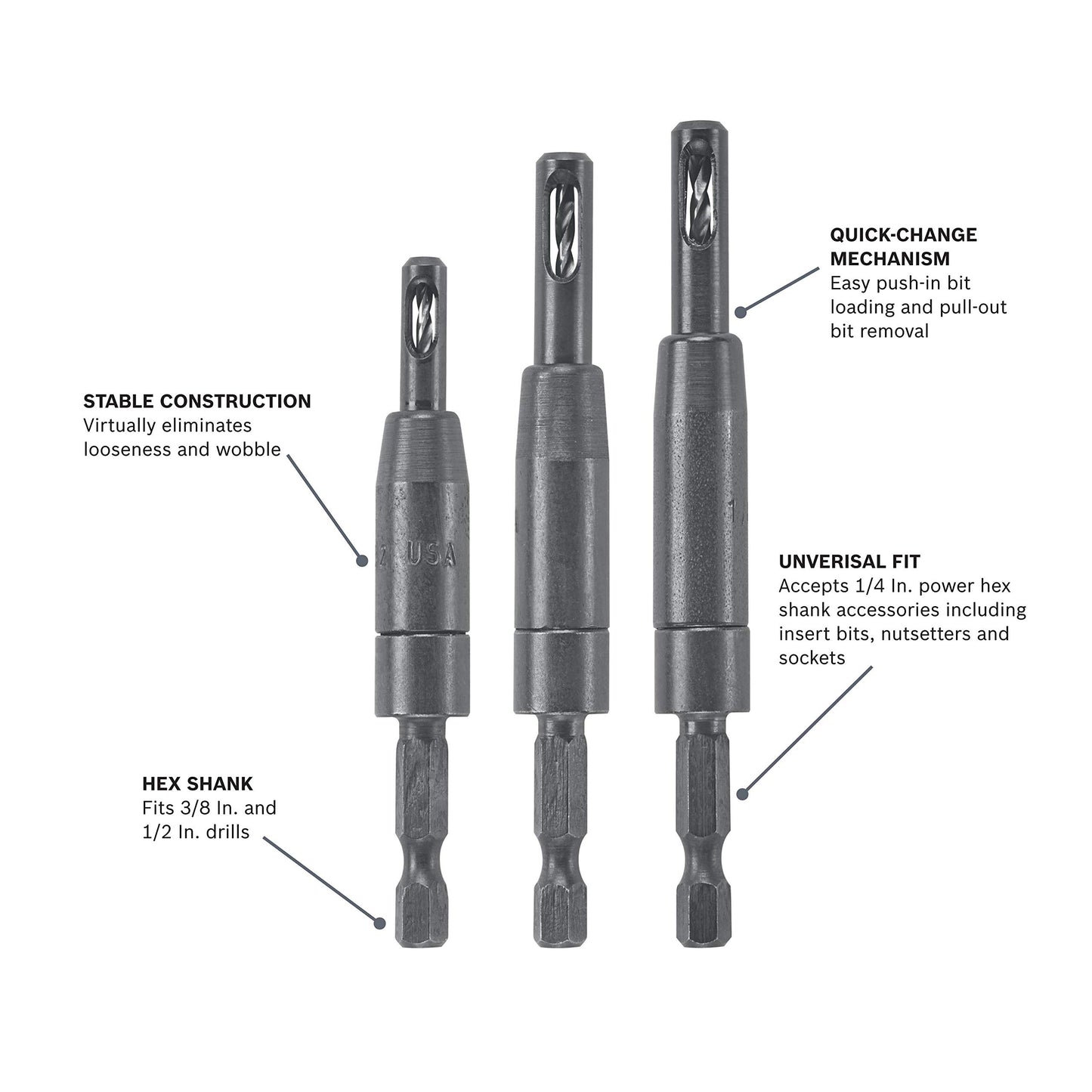 Bosch CC2430 Clic-Change 1/4 in. Self-Centering Drill Bit Assortment (3-Piece)