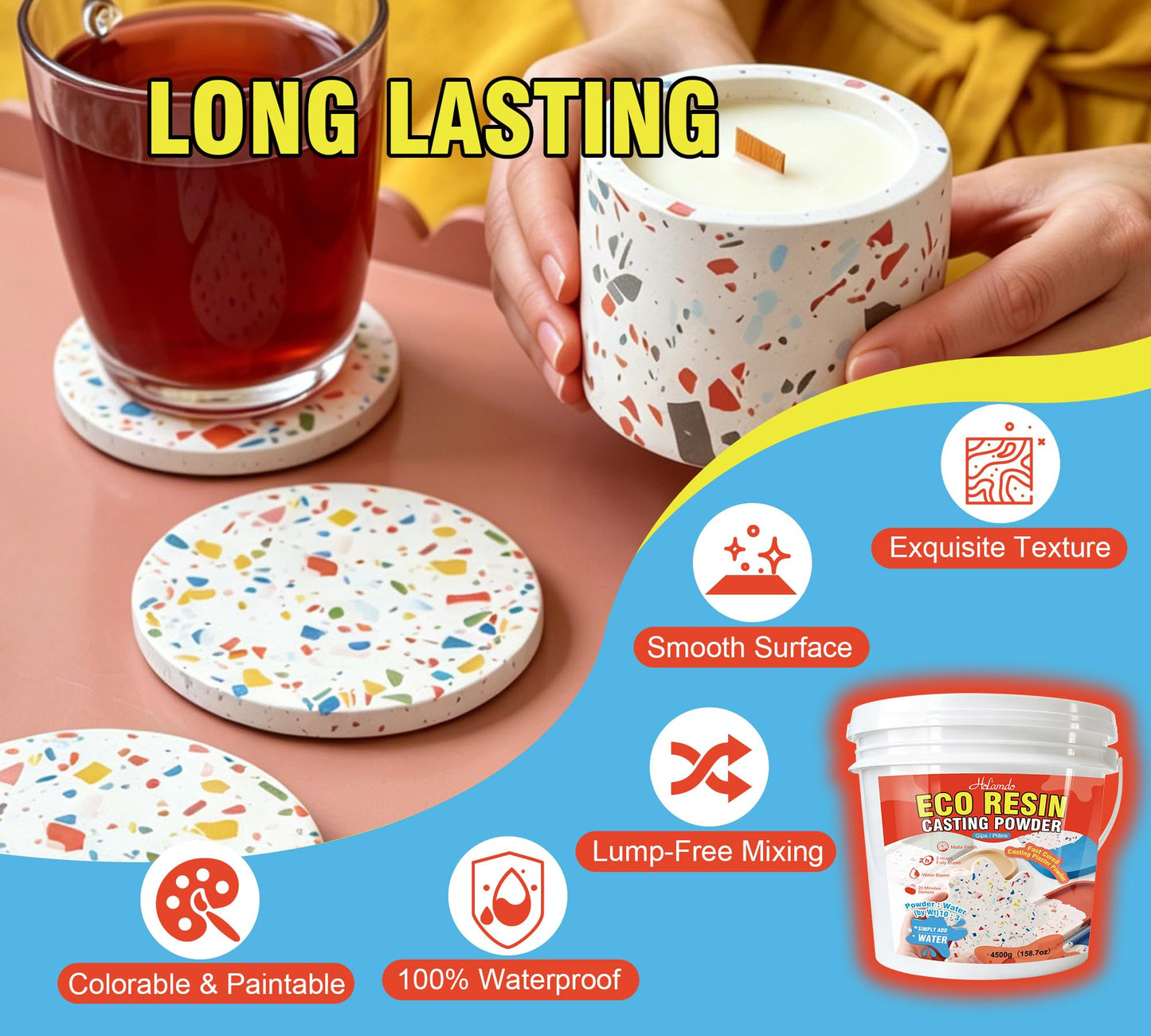 Eco Resin Casting Powders 4500g, Resincrete Gypsum Craft Powder, Water Activated Plaster Casting Powder, Fast Cured Easy Mixing Self Leveling for DIY Crafts Making Home Art Sculpture Molds
