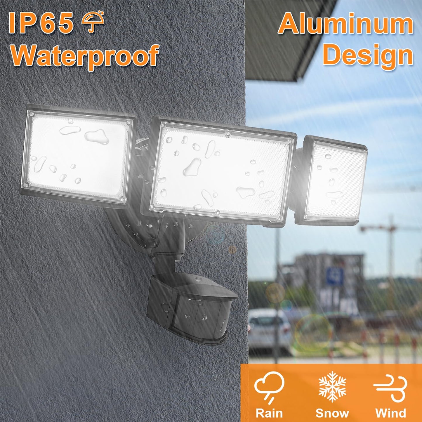 CELAVY 70W LED Security Lights with Motion Sensor Outdoor, 7000 Lumen Super Bright, 3000K/5000K Light, IP65 Waterproof, Dusk to Dawn, 3 Heads Motion Detected Flood Light Garage Yard Porch (Black)