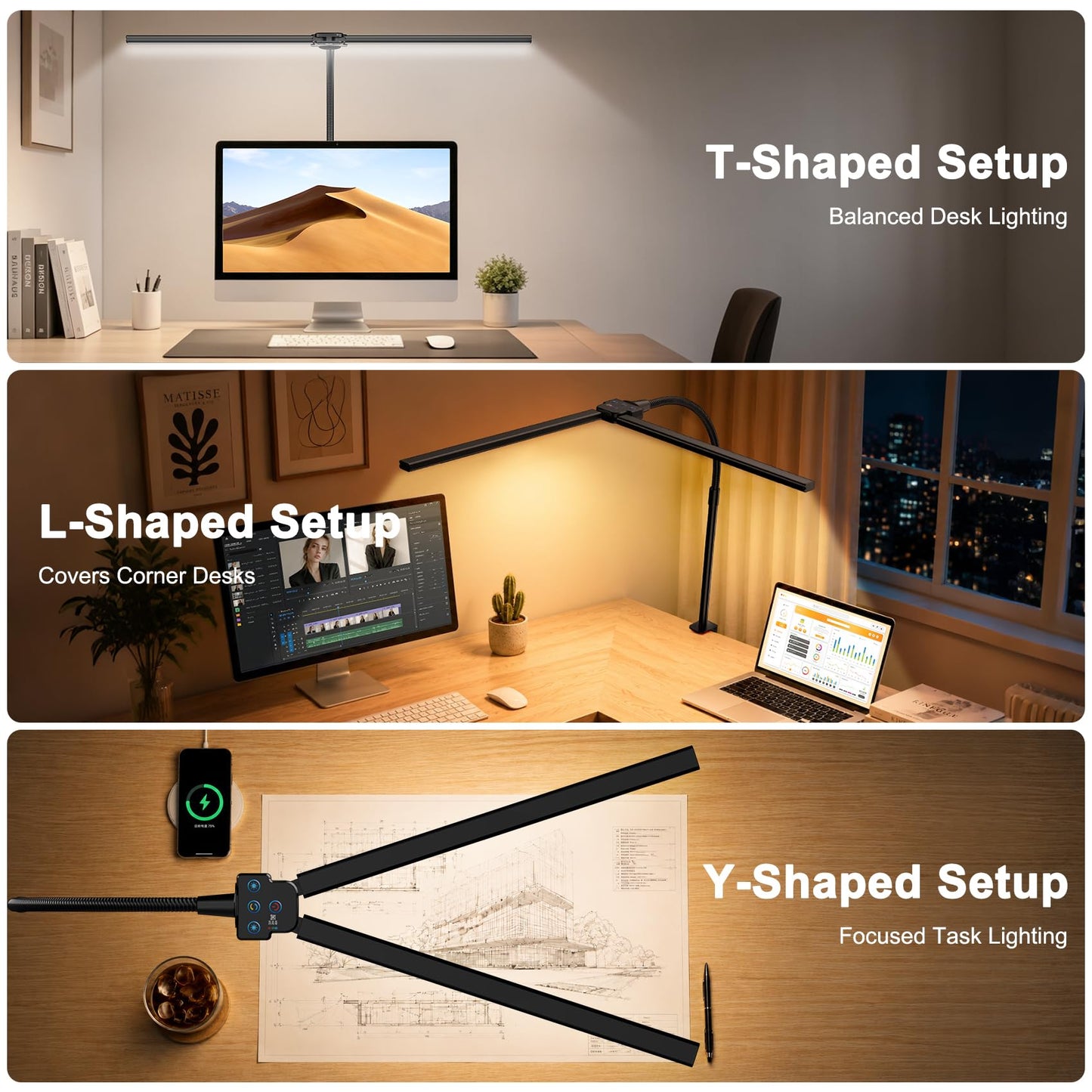 Eocean Dual-Head Desk Lamp, 1800LM 24W LED Architect Light with Remote & Button Control, 25 Lighting Modes & Clamp, CRI>95 No Flicker for Home Office Reading Gaming