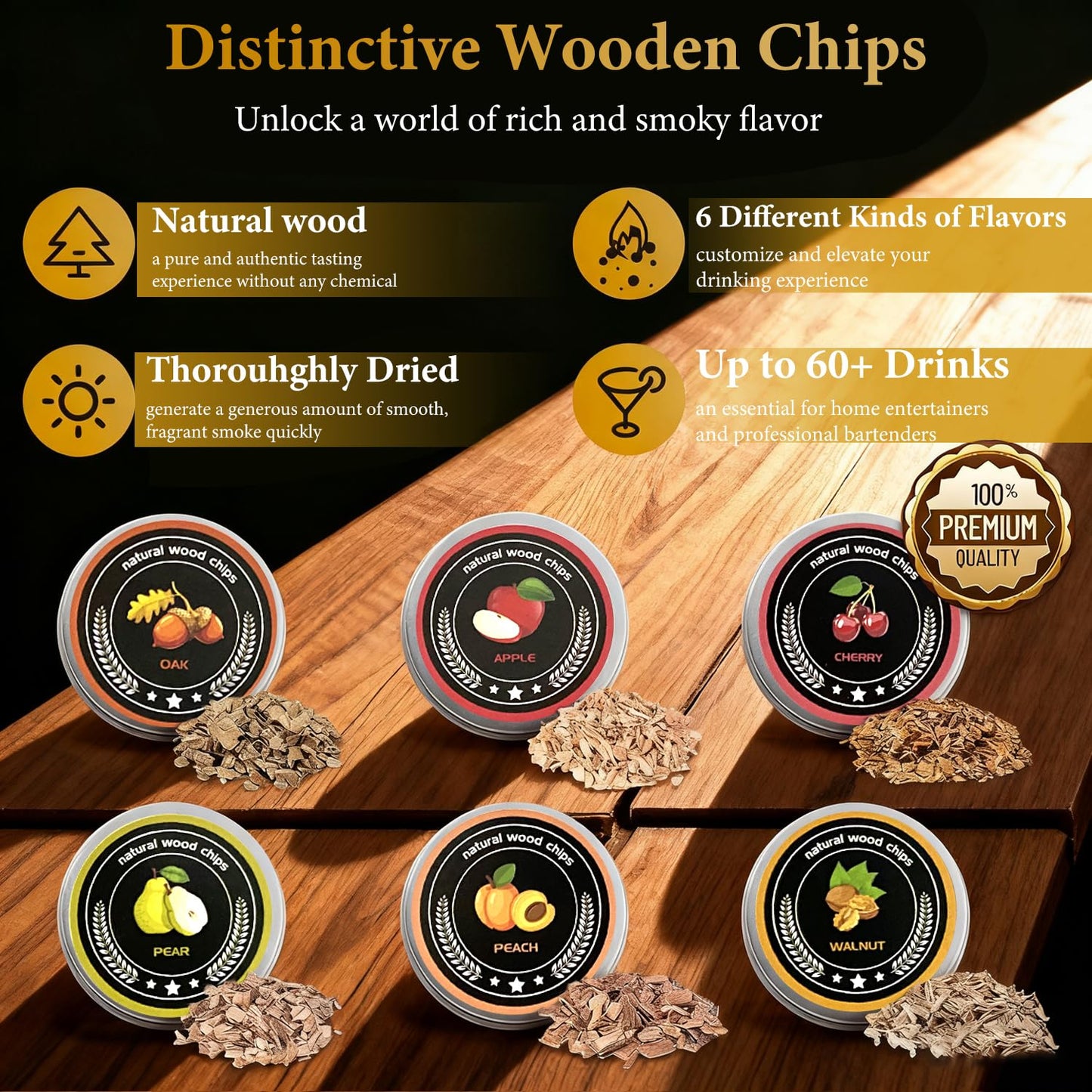 Whiskey Smoker Kit with Torch, Old Fashioned Cocktail Smoker Kit, Christmas Birthday Gifts for Him Dad Men Husband Grandpa, 6 Flavors Wooden Chips, 4 Granite Whiskey Stones, Ice Ball included