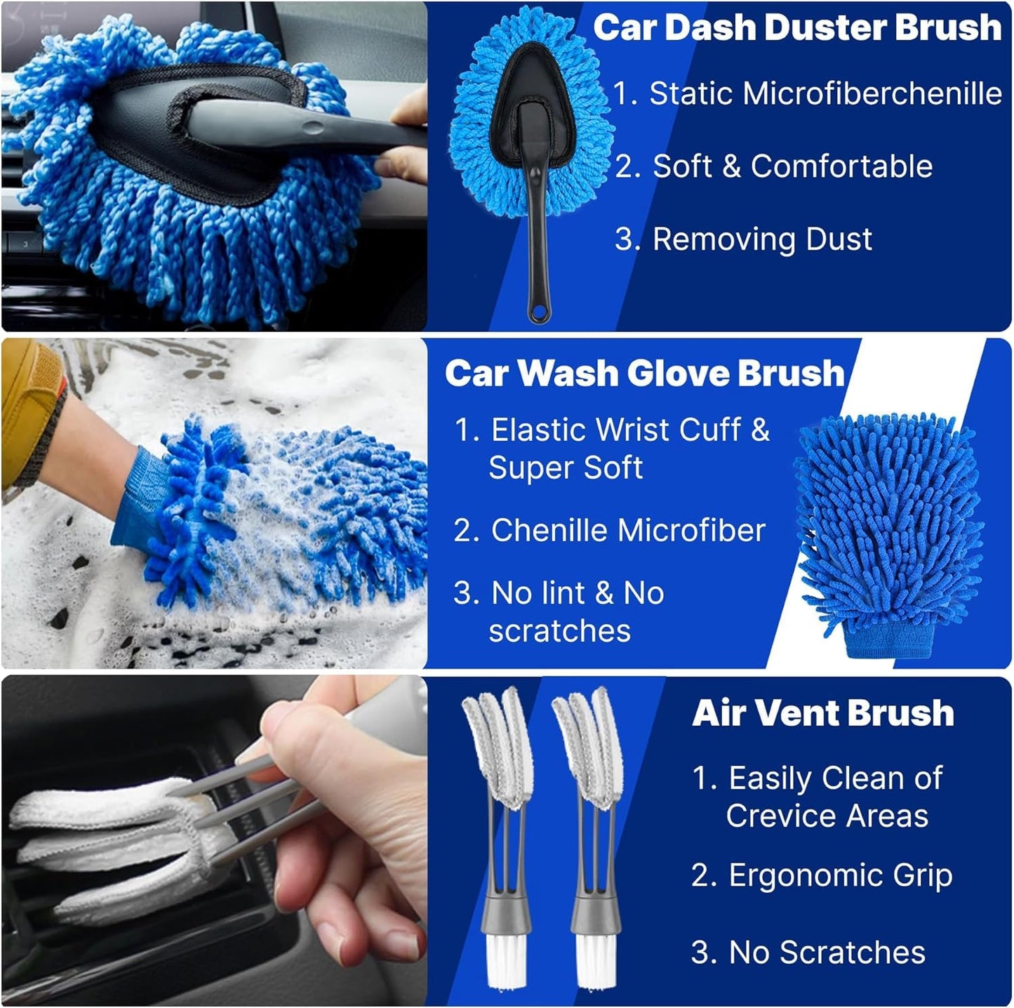 30PCS Car Detailing Kit - Car Cleaning Wash Brush Set, Auto Interior Detailing Washing Brush Kit Tool, Car Cleaning Supplies, Exterior Wheel Drill Brush, Automotive Tools Detailing Brushes