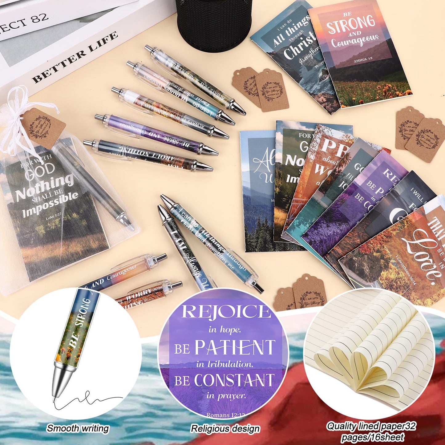 80 Pcs /20 Set Christian Gift Set Bible Verse Notebooks with Scripture Pens Religious Prayer Bookmarks Church Journals Notepads for Sunday School Chriistmas Party Favor