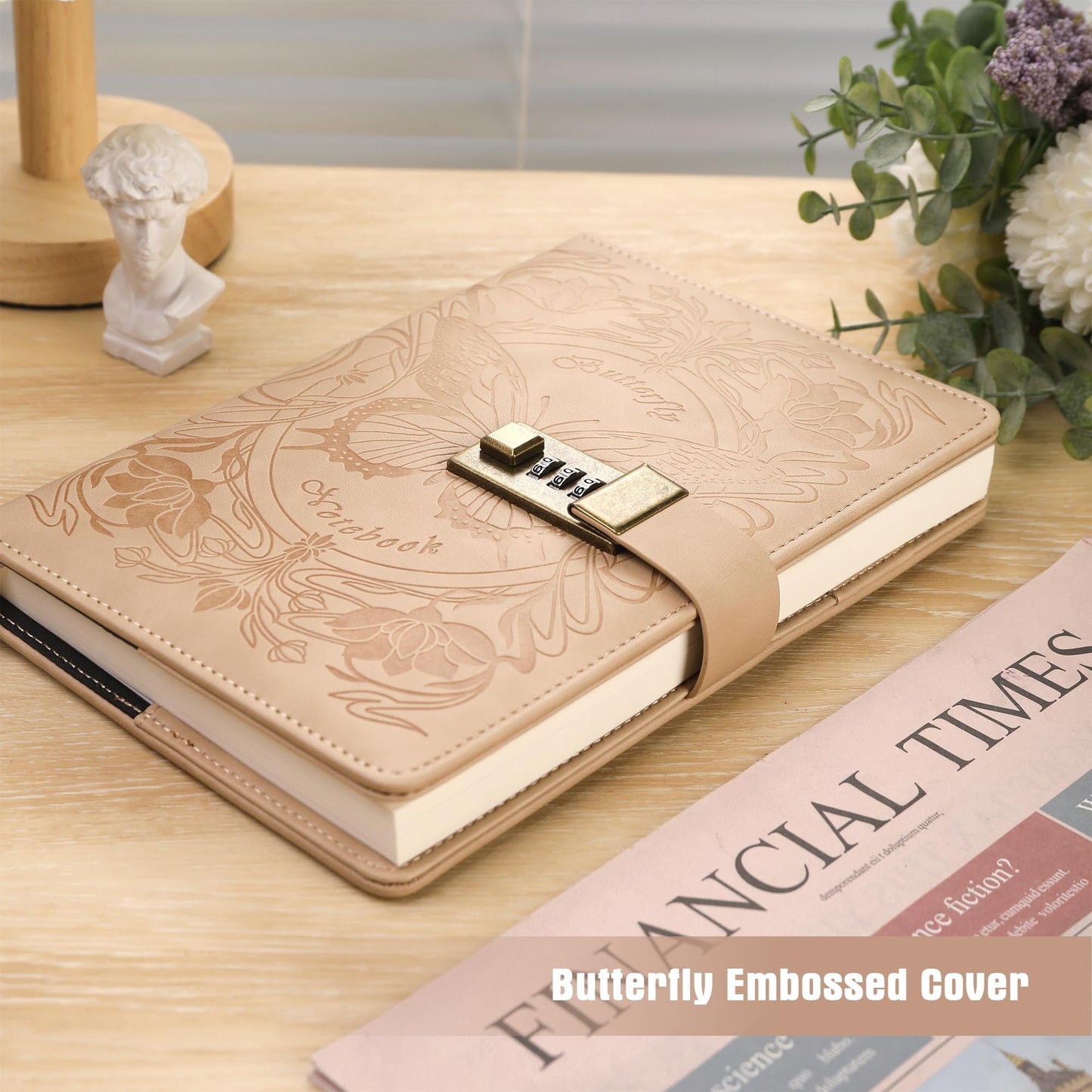 TIEFOSSI Diary with Lock for Women Girls, Lined Locked Journal, Butterfly Journal Notebook with Pen and Bookmark, A5 Refillable Locking Journals for Writing