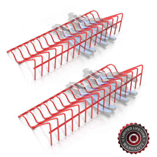 Olsa Tools Plier Organizer Rack - Red - 2pc Set Holds 32 Pliers - Tool Box Drawer Storage - Professional-Grade Plier Holder - Part: 1142