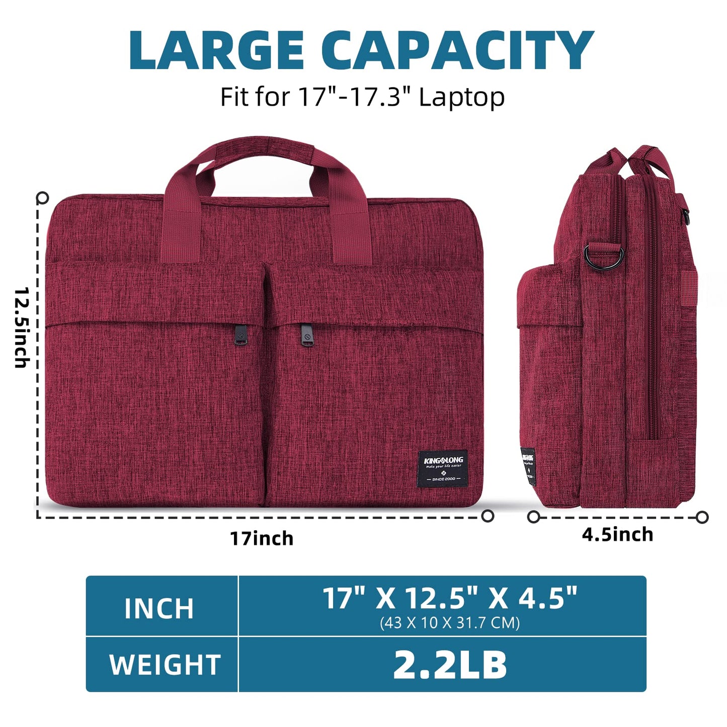 KINGSLONG 17.3 inch Laptop Briefcase Bag for Men Women, Laptop Shoulder Bag with Shoulder Strap, Water Resistant Business Crossbody Bag, Computer Bag for Asus Acer Dell Thinkpad, Red