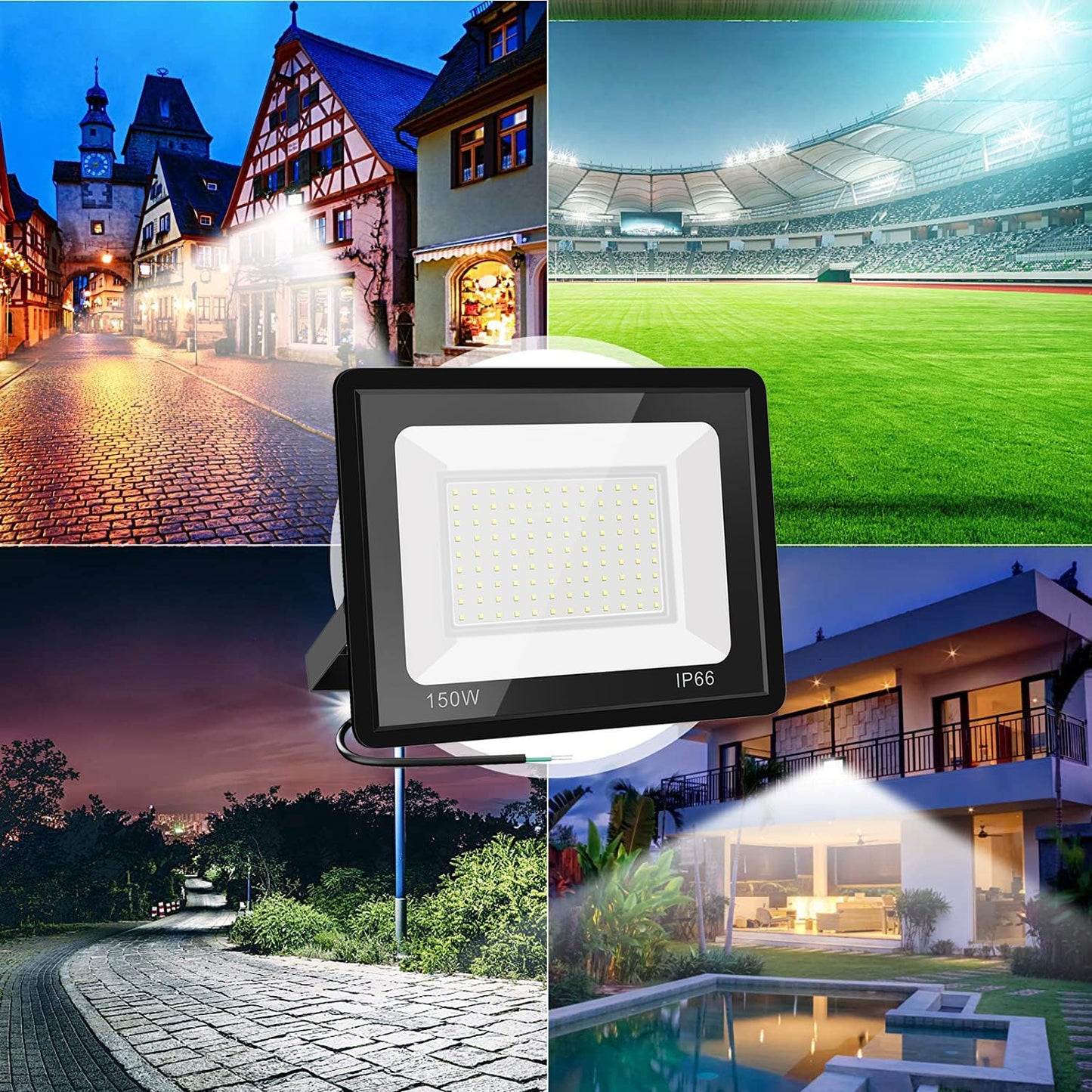Gopretty 150W LED Flood Light Bulbs 2 Pack, Outdoor Waterproof IP66, 6000K Daylight White, Exteriores Security Floodlights for Yard, Garden, Garage, Work Shop