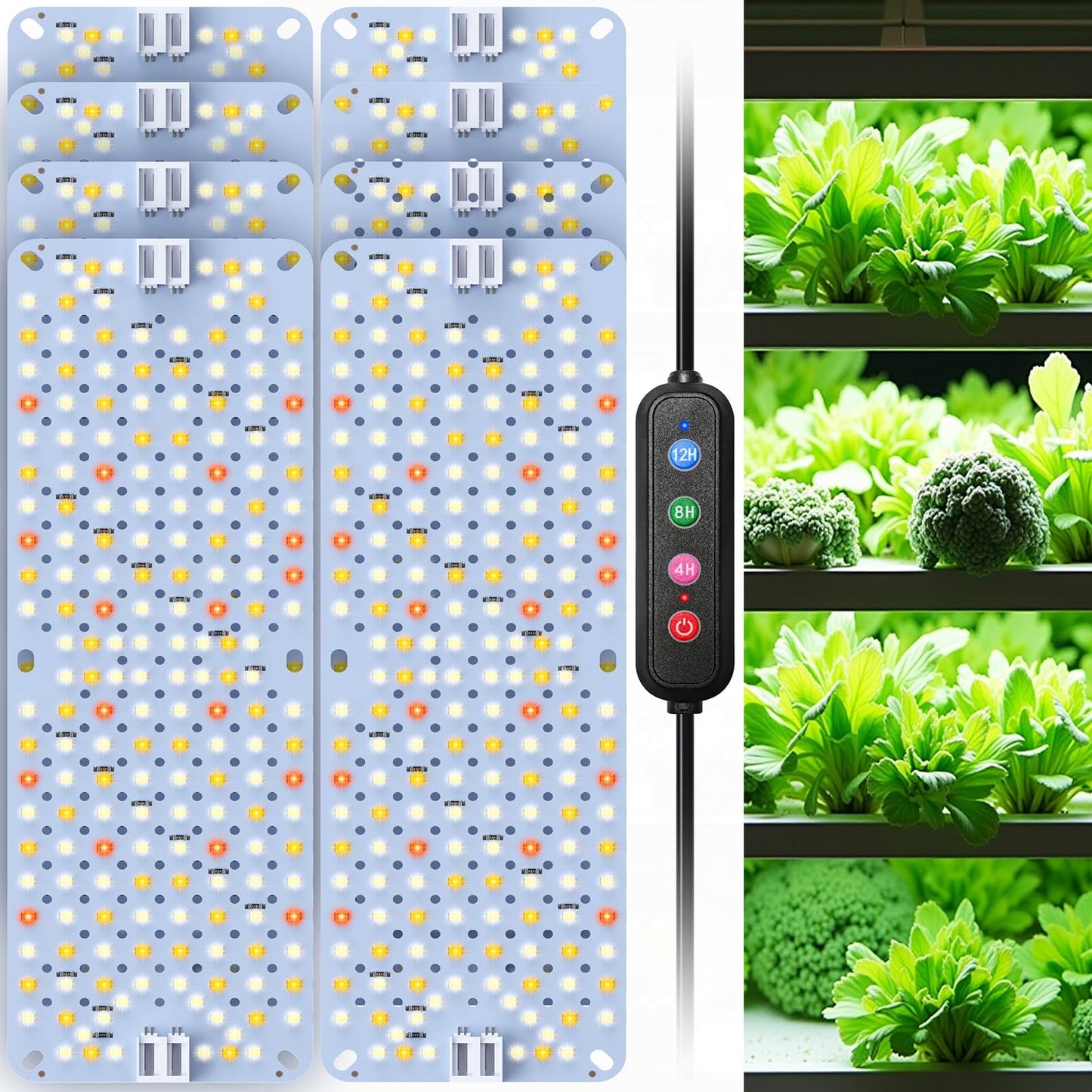 SDOVUERC Full Spectrum Grow Lights, 100W(Actual Power) Plant Lights for Indoor Plants with Daisy Chain, Sunlike Spectrum,1536 LEDs and 4/8/12/16/20H Timer for Plant Growing(Pack8)