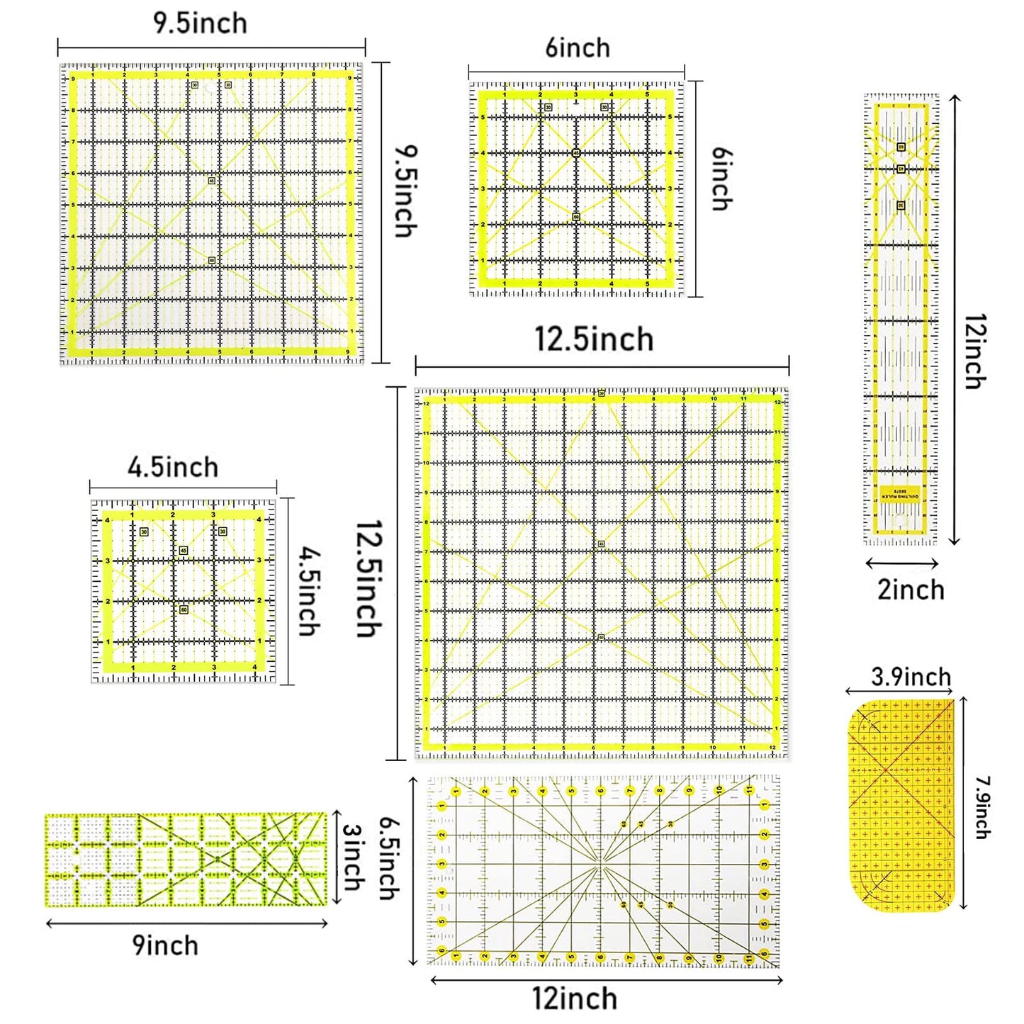 8 Pack Acrylic Quilting Ruler, Square Transparent Fabric Quilter Ruler with Double-Colored Grid Lines.Clear Sewing and Ironing Rulers for Precision Cutting and Easy Sewing