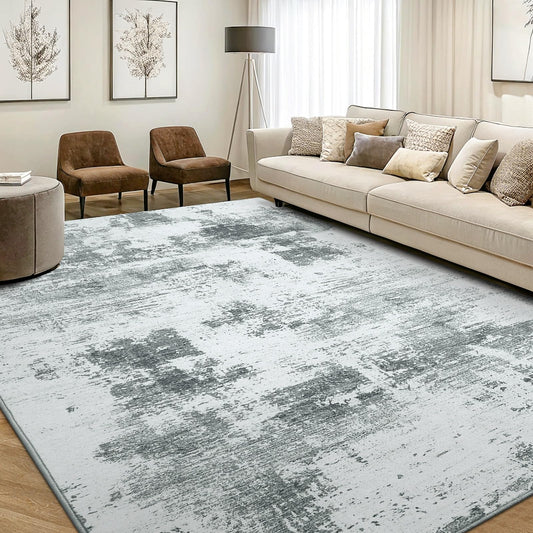 OLANLY Modern Abstract Area Rugs for Living Room, 4x6 Non Slip Machine Washable Rug, Lightweight Low Pile Floor Carpet for Bedroom, Dining Room, Nursery, Home Office, Entryway Rugs, Grey
