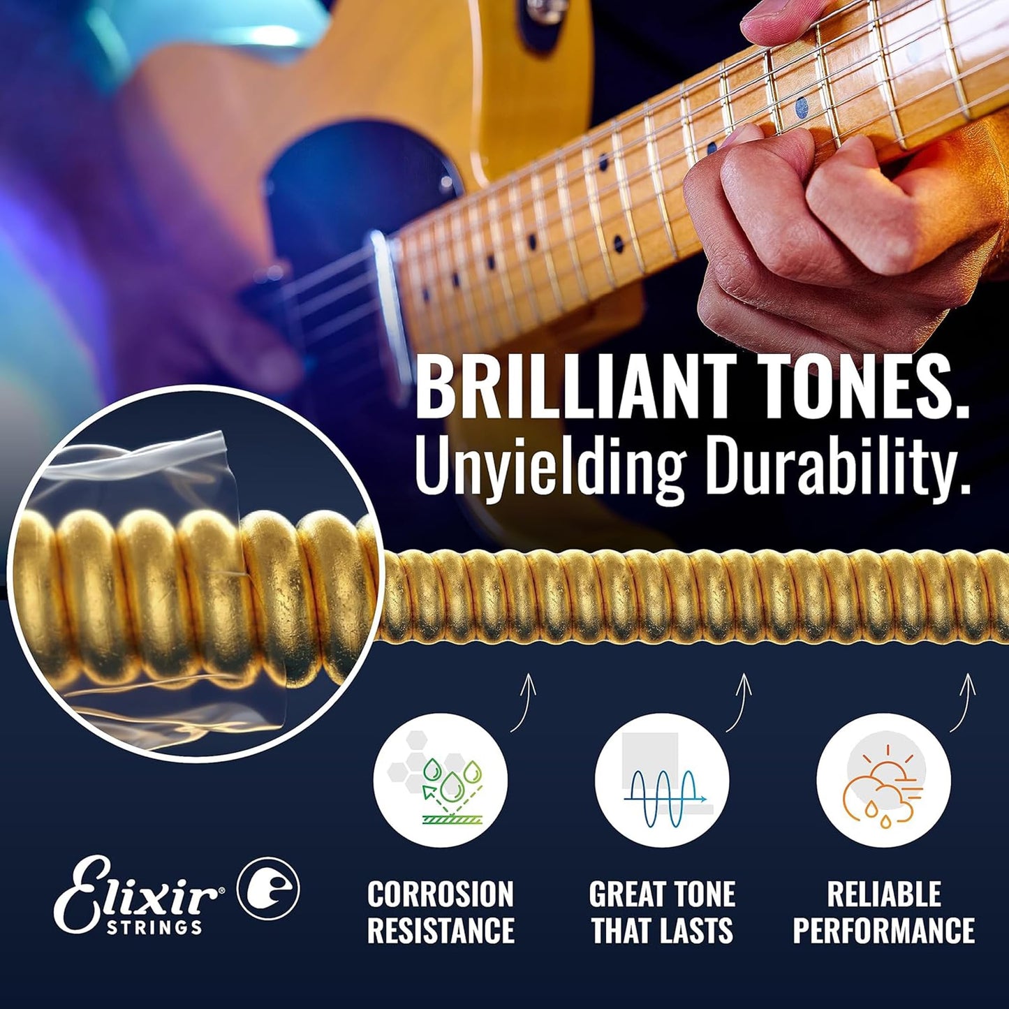 Elixir Strings, Electric Guitar Strings, Nickel Plated Steel with NANOWEB Coating, Longest-Lasting Bright Tone with Comfortable Feel, 6 String Set, 3 Pack, Light 10-46