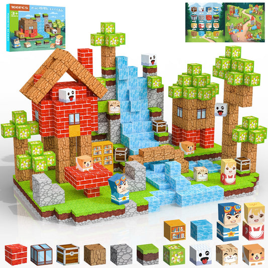 Magnetic Blocks 100 PCS Magnetic Building Blocks, 3+ STEM Montessori Sensory Toys, Magnetic Cube for for 3 4 5 6 7 8 9 10 11 12 8-12 Years Old Boys & Girls Birthday Gifts (Forest)