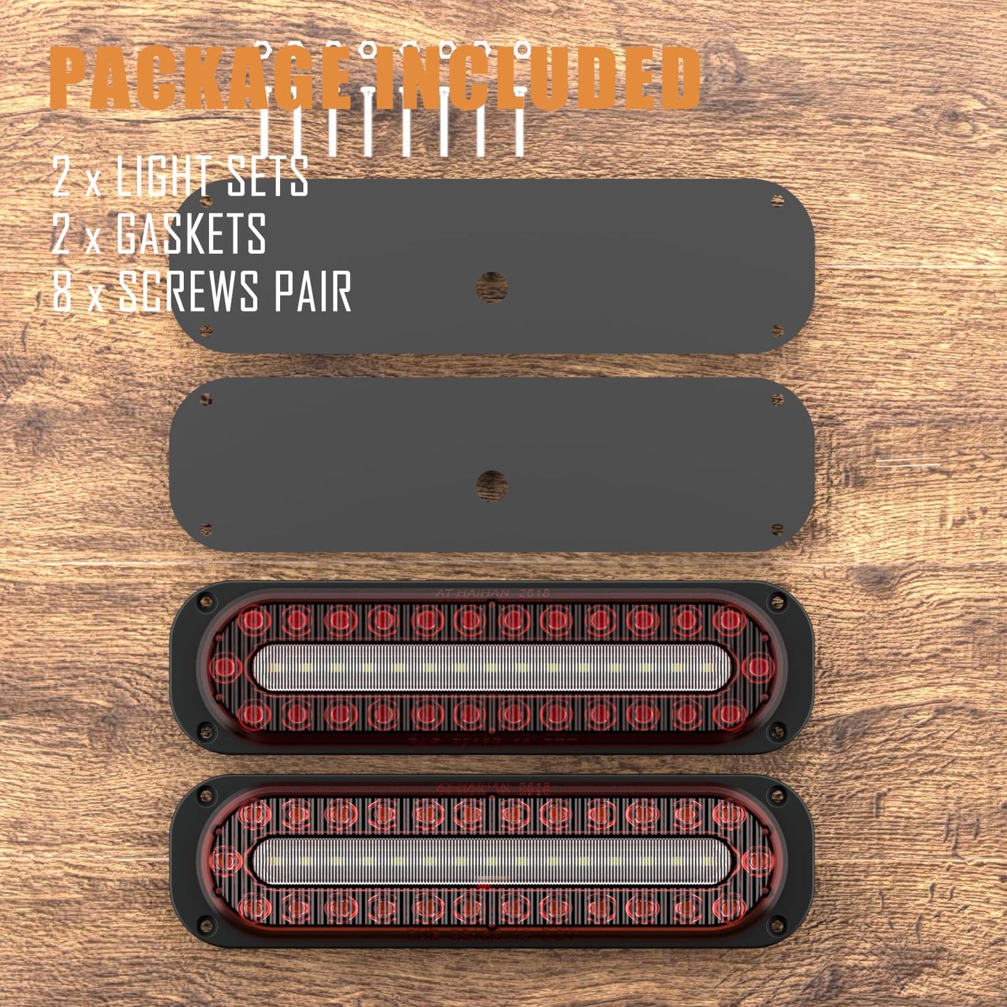 AT-HAIHAN Pack of 2 Oval Red LED Trailer Stop Brake Turn Signal Tail Lights with White Reverse Light, DOT Compliant Waterproof Surface Mount Safety Lighting