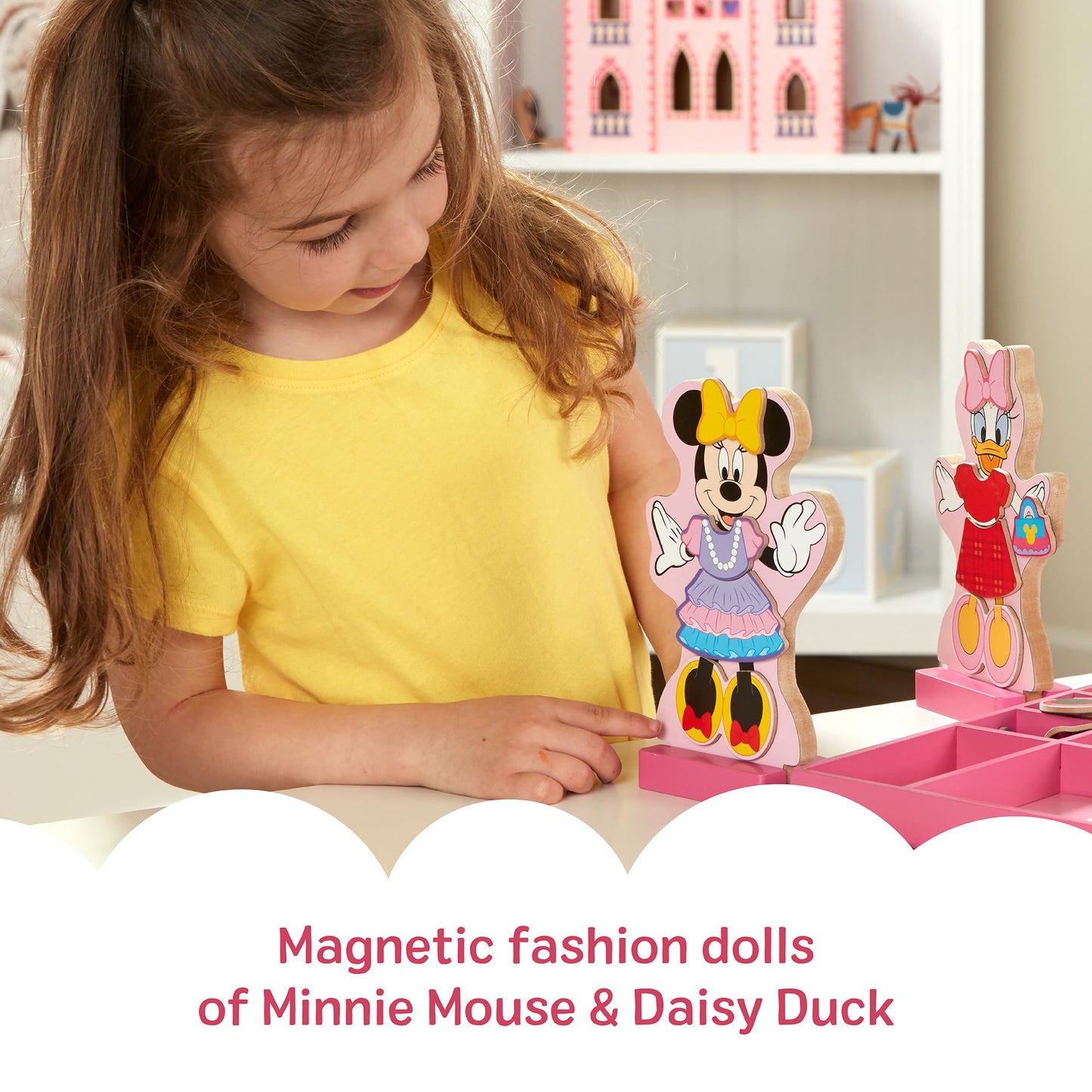 Melissa & Doug Disney Minnie Mouse and Daisy Duck Magnetic Dress-Up Wooden Doll Pretend Play Set (40+ pcs) Minnie Mouse Toys, Disney Dress Up Dolls for Preschoolers and Kids Ages 3+