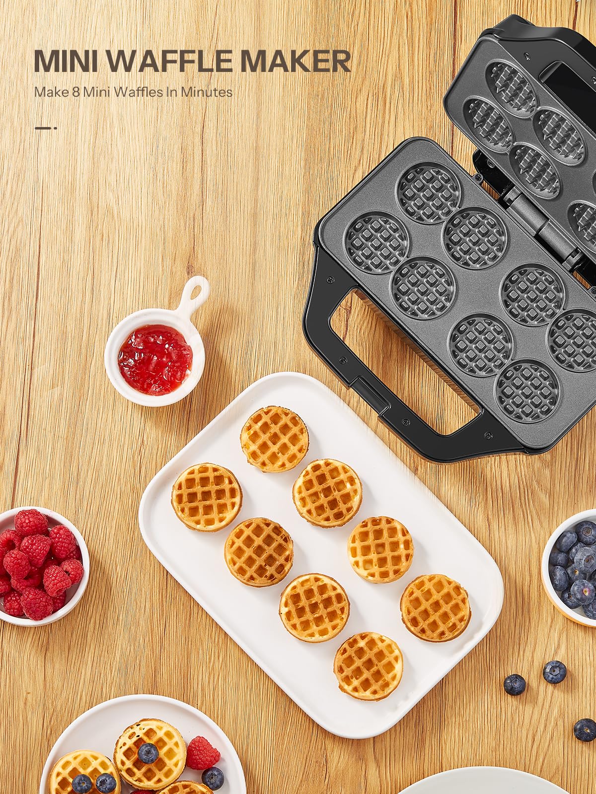 Waffle Maker, Reemix Multi Mini Waffle Iron Bake 8 x 1.8 Inch Small Waffles, Nonstick Waffle Iron with Quick Heat-Up, Simple & Easy Tiny Chaffle Baker for Home & Restaurants, Small Bites for Kids