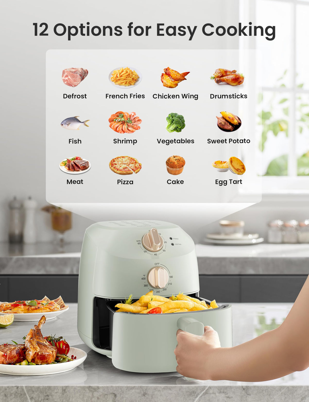 COMFEE‘ Mini Air Fryer 2.1 Qt small Airfryer Oven with 12 Menu Options, Adjustable Timer & Temperature Control, Dishwasher-Safe Nonstick Fry Basket, Sage Green Color