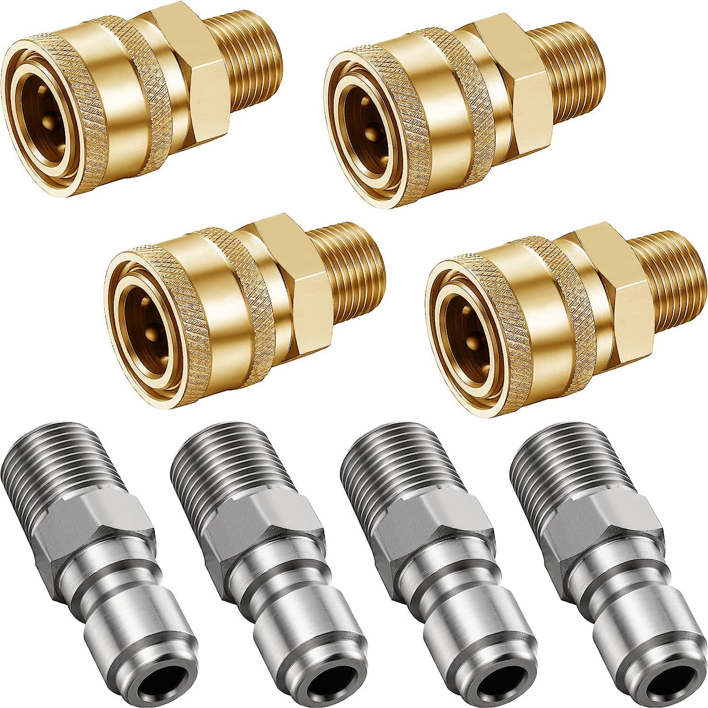 4 Pairs NPT 1/4 Inch Pressure Washer Quick Connect Couplers - Male Female Connector Fittings Adapters, External Thread