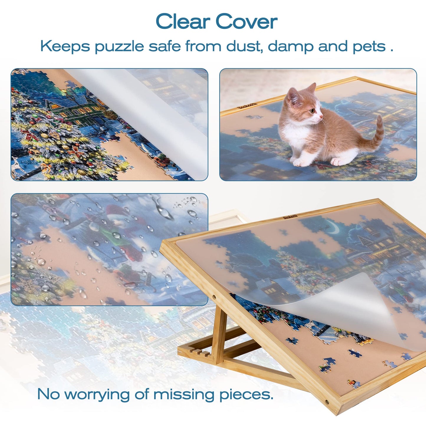 Becko Adjustable Wooden Puzzle Board with A Cover Jigsaw Puzzle Plateau Puzzle Easel for Adults and Kids for Puzzles Up to 1000 Pieces