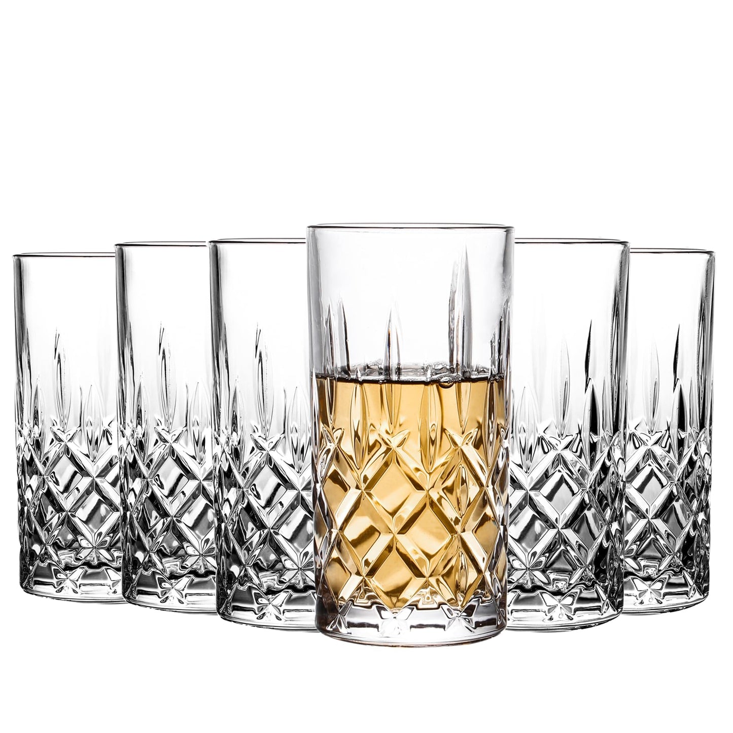 Binsakao Highball Glasses Collins Tall Beverage Set of 6, 423ml Cups Glassware for Drinks, Water, Beer, Soda (Heavy Weight)