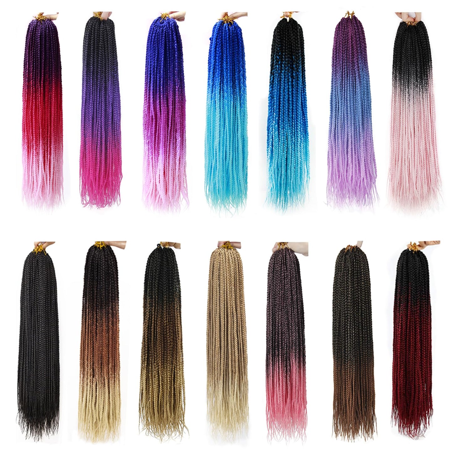 6 Packs Box Braids Crochet Hair Crochet Box Braids Pre-looped Synthetic Hair Crotchet Box Braids Hair 22 Inch (ombre wine red, 22inch)