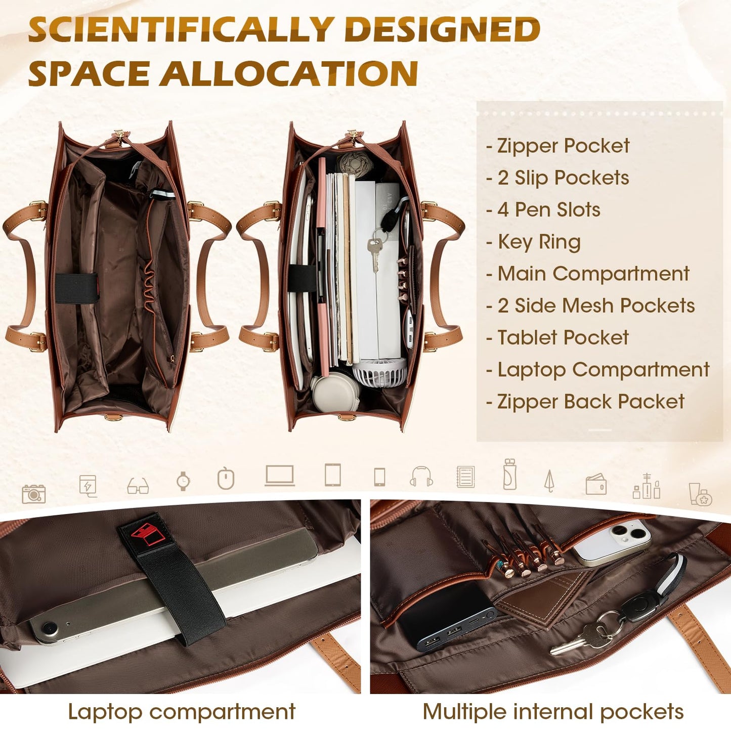 RAINSMORE Laptop Bags for Women 15.6 Inch PU Leather Work Tote Bags Waterfroof Handbags Women Briefcase for Office Travel