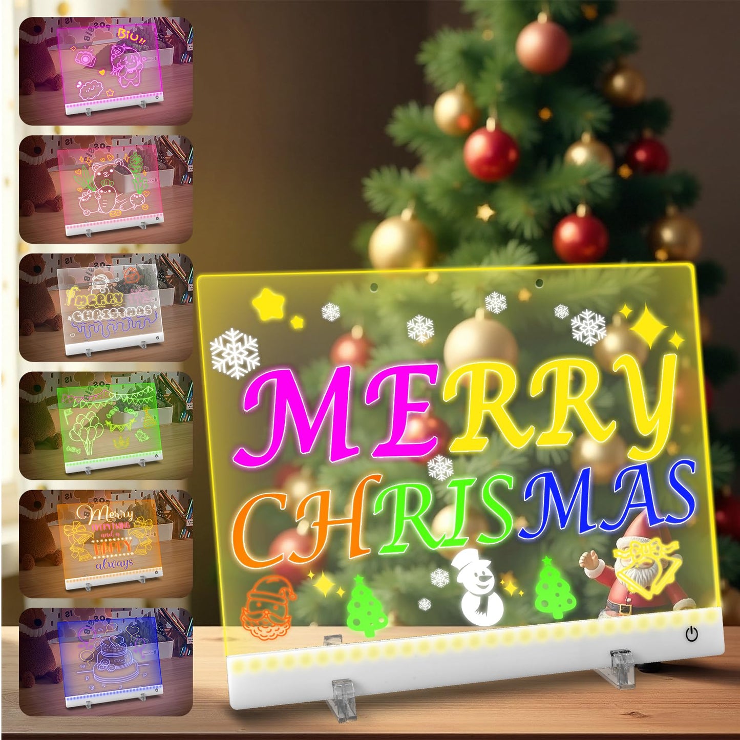 Rechargeable LED Note Board with 4 Modes,7 Colors LED Drawing Board,Acrylic Dry Erase Board with Light,As Night Light for Room/Store/Office,Ideal Gift for Christmas,Valentine's Day,30 * 20cm