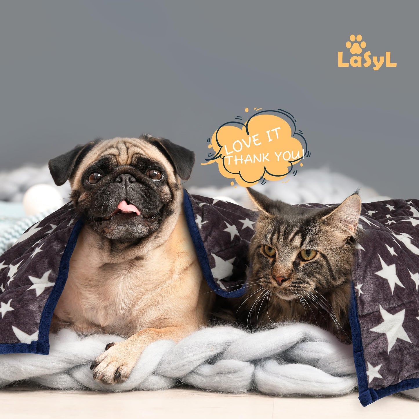 LaSyL Weighted Blanket for Pets | Thunder Blanket for Dogs Anxiety | Premium Soft Minky | Relaxation & Calming & Anti Anxiety | Blue Grey Star, Washable Large 102 x 120 cm