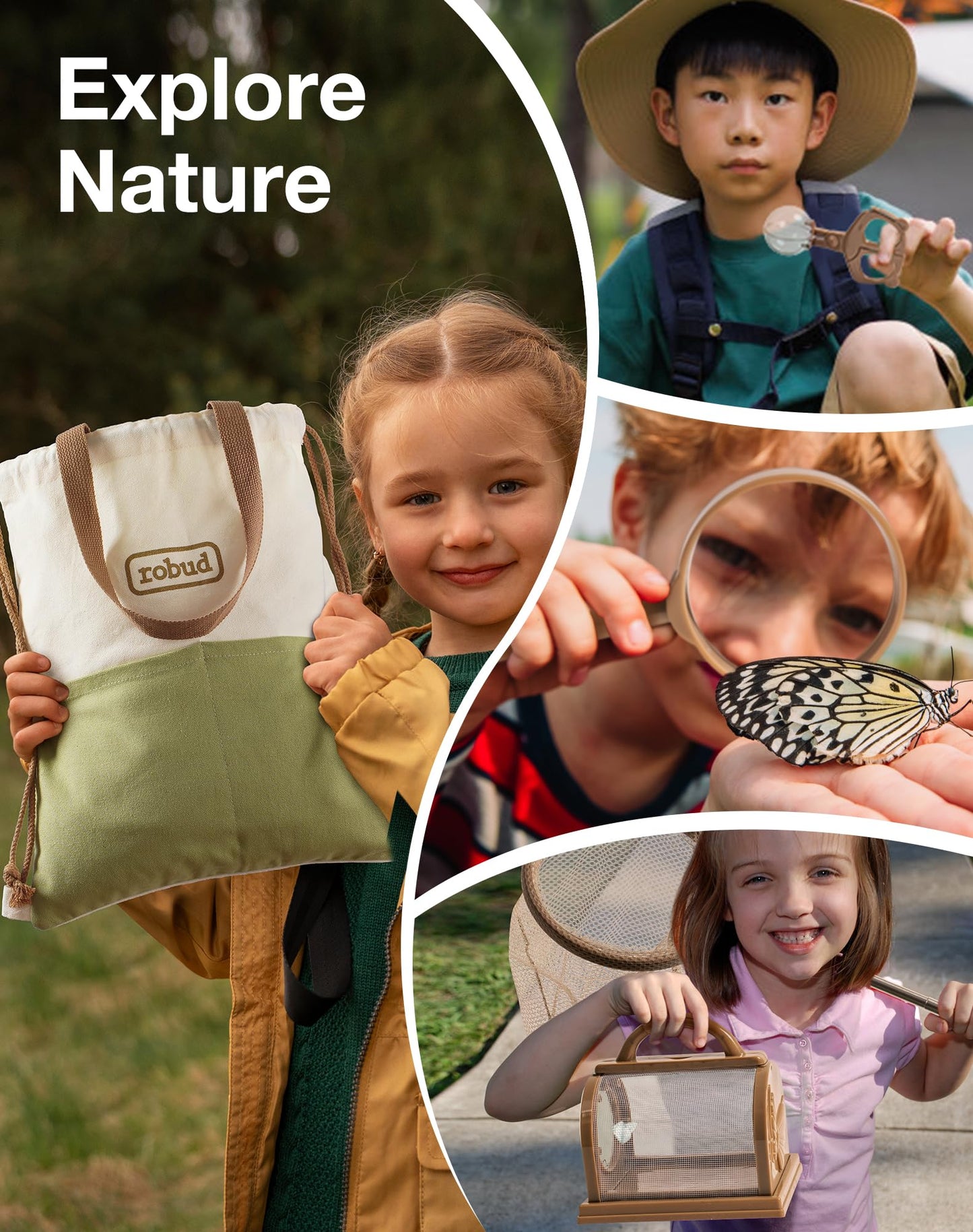 ROBUD Kids Explorer Kit, Bug Catcher Kit with Costume Set, Outdoor Exploration Set for Camping, Montessroi Toy for Kids Coming Closer to Nature，WRP07