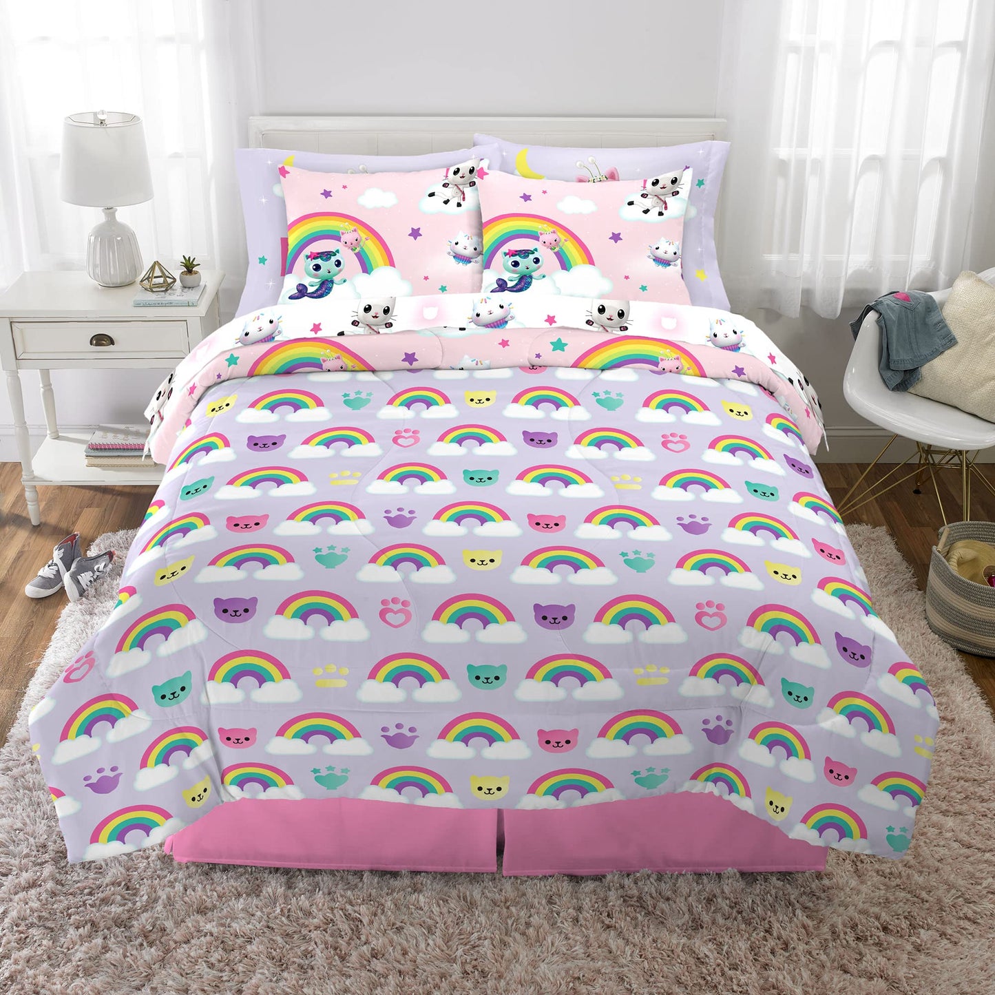 Gabby's Dollhouse Kids Bedding Super Soft Comforter and Sheet Set with Sham, 7 Piece Full Size, (Official) DreamWorks Product by Franco