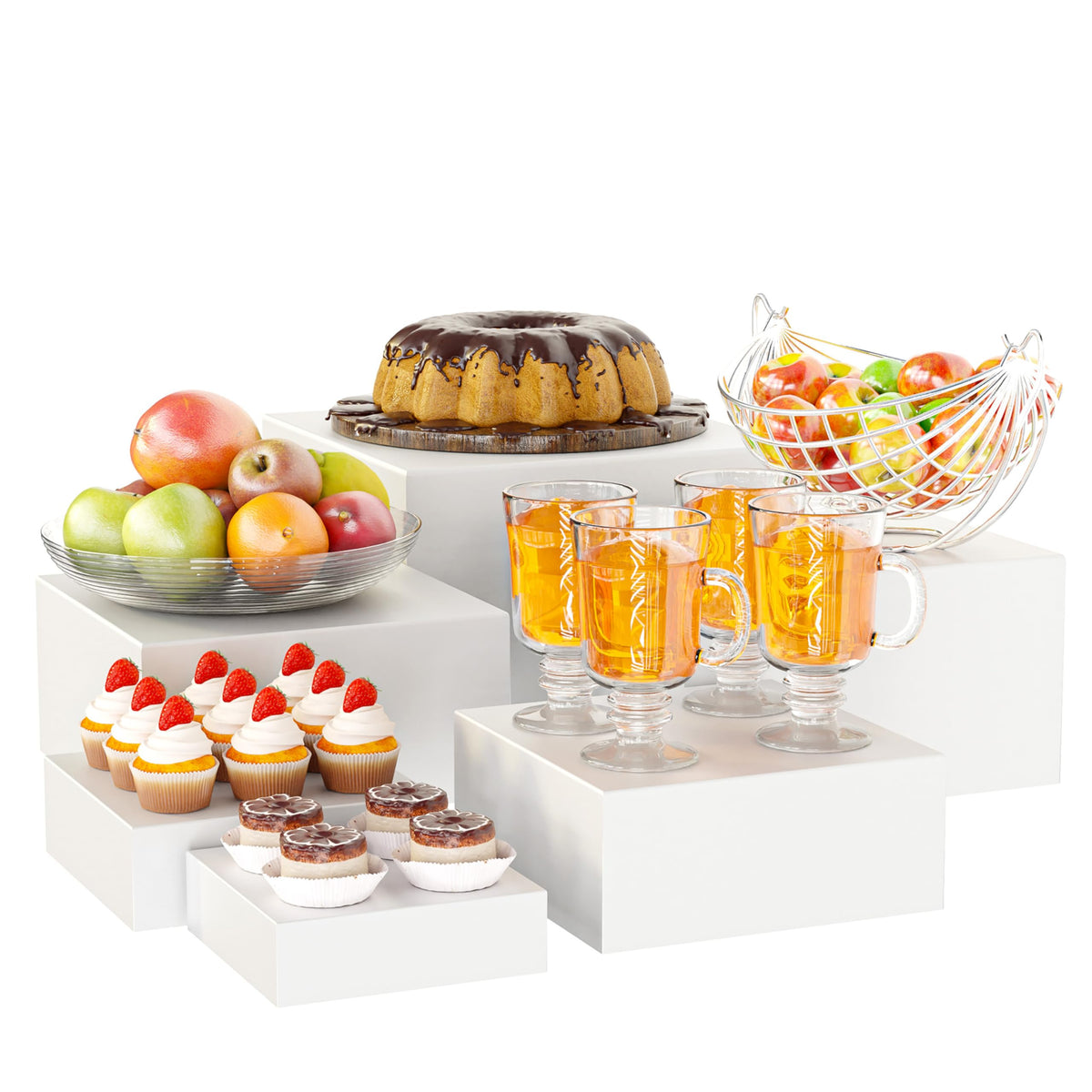 Metal Buffet Risers,6PCS Food Risers for Buffet Table 5in to 10in Display Stand for Catering Dessert Grayish White Cube Boxes Nesting Risers with Hollow Bottoms