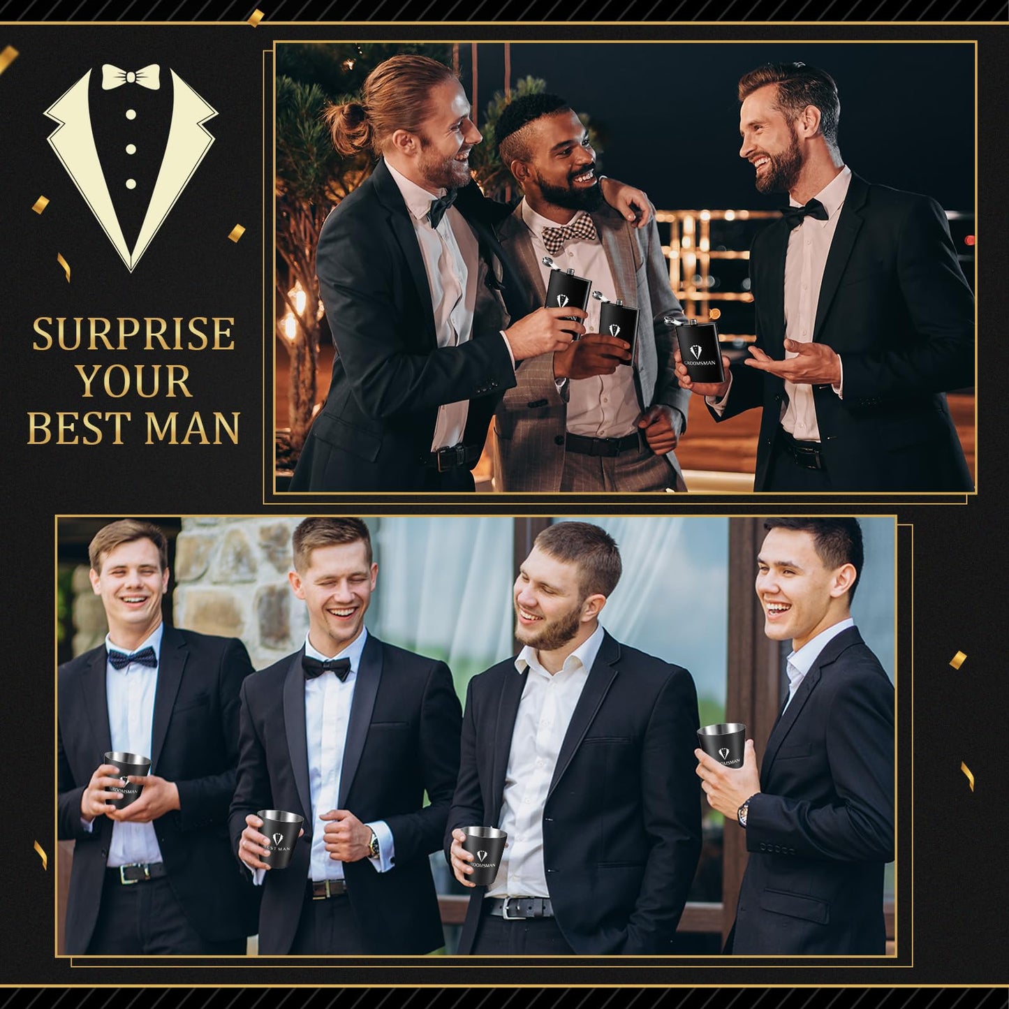 80Pcs Groomsmen Gifts Groomsmen Proposal Box with Flasks Sunglasses PU Leather Toiletry Bag Bottle Opener for Wedding Groomsman Best Man Gift (80, Brown)