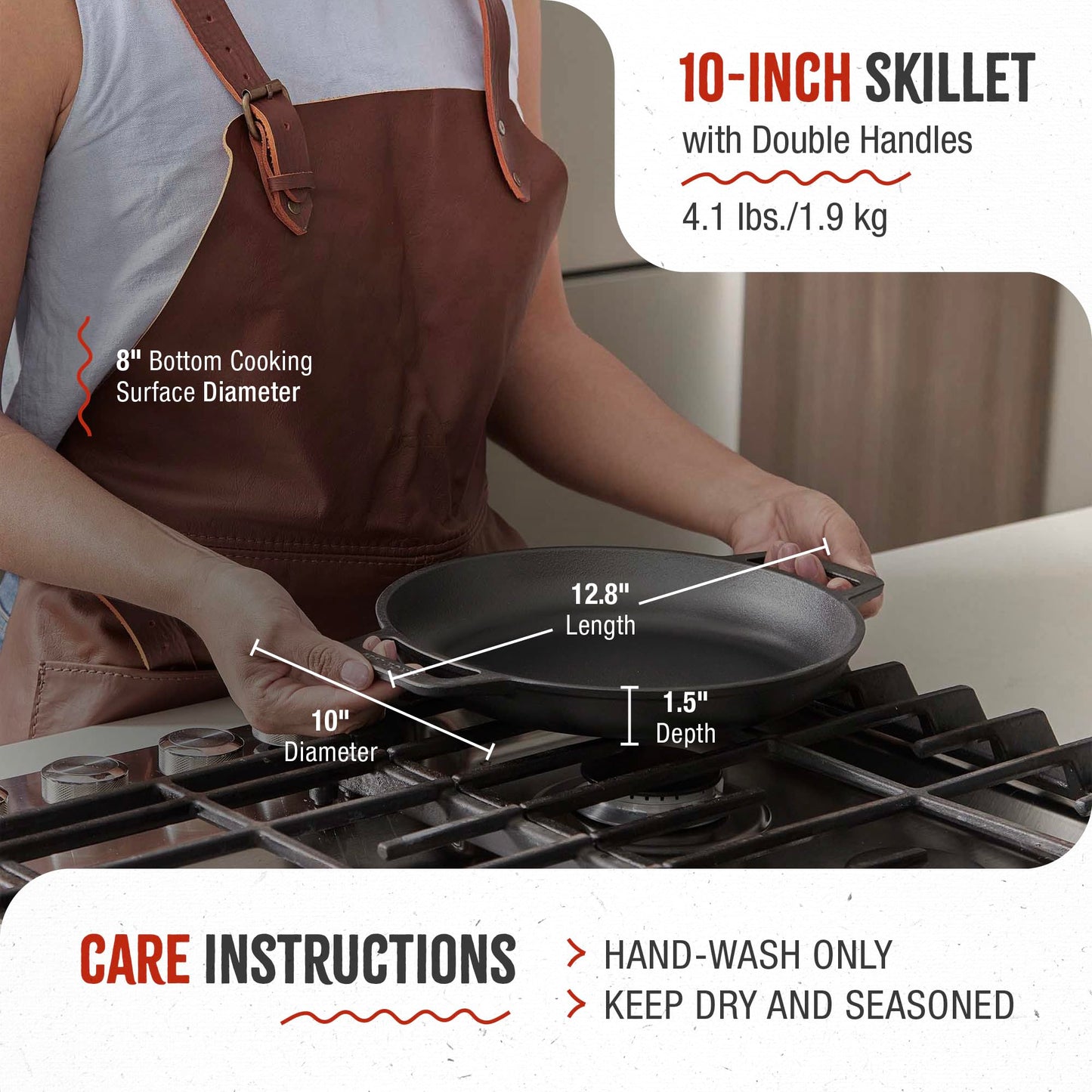Victoria 10-Inch Cast-Iron Round Skillet with Double Loop Handles, Made in Colombia