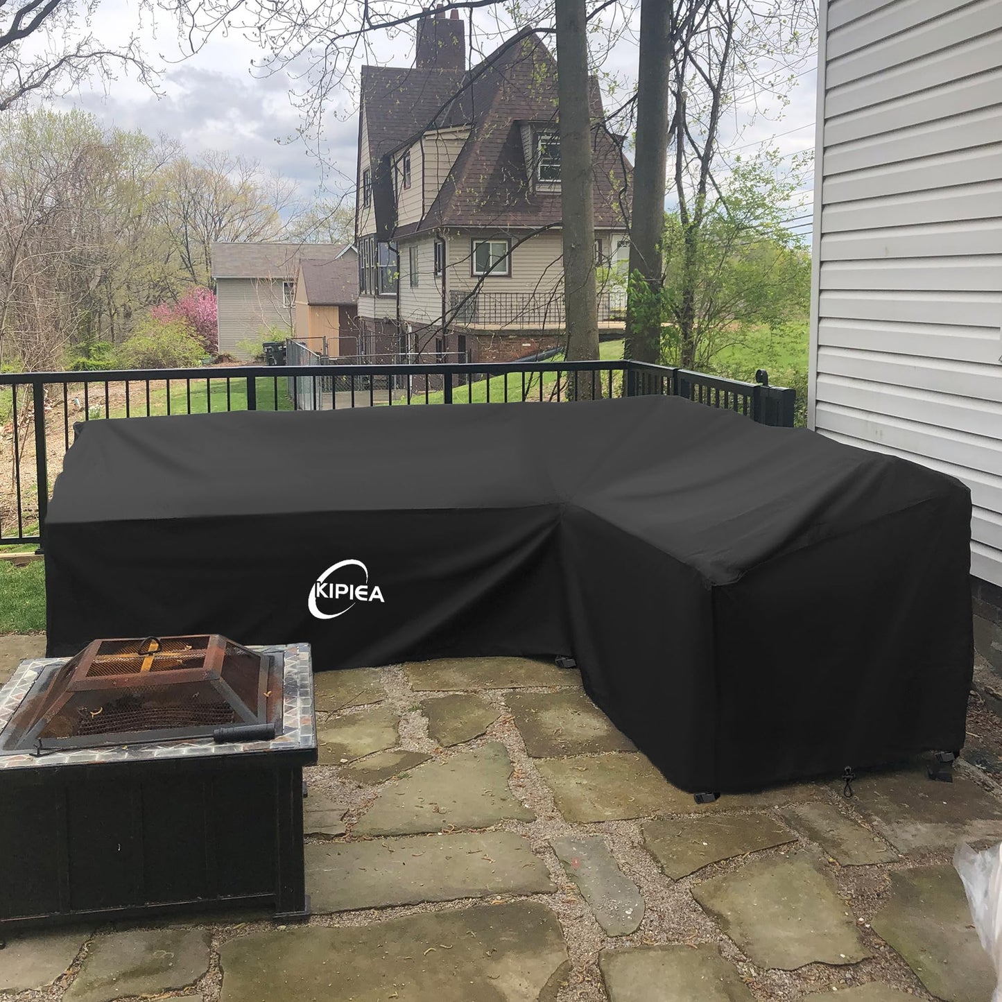 Kipiea Patio L-Shaped Sectional Sofa Cover, 420D Heavy-Duty Oxford Fabric Outdoor Sectional Cover with 6 Windproof Buckles, No Tears Anti UV No Fading (Right Facing, 85" x 58" L x 33.5" D x 31" H)