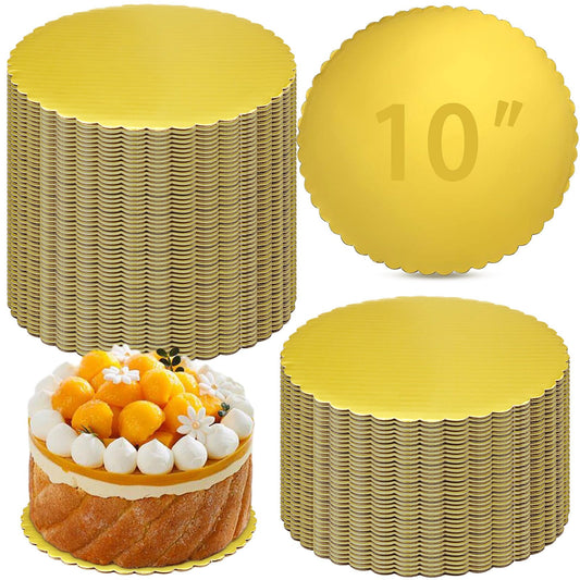 50 Pack Round Cake Boards, 10 Inch Gold Cardboard Cake Circles, Greaseproof Disposable Baking Plates Trays Rounds for Cakes Cupcakes Pie, Birthday, Wedding, Christmas, Bakery