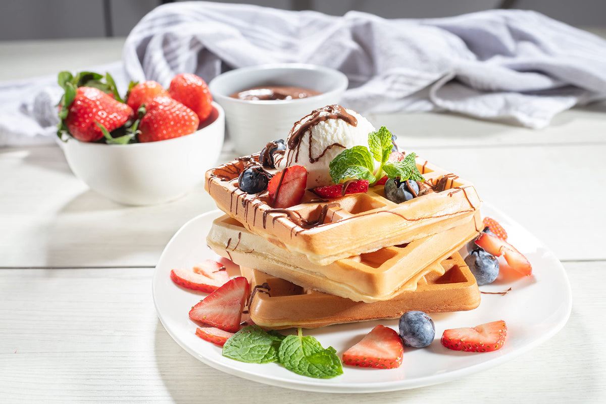 CucinaPro Four Square Belgian Waffle Maker, Extra Large Stainless Steel Kitchen Appliance w Nonstick Waffler Iron Plates Makes 4 Fluffy Waffles, Great Griddle for Family Breakfast or Housewarming Gift