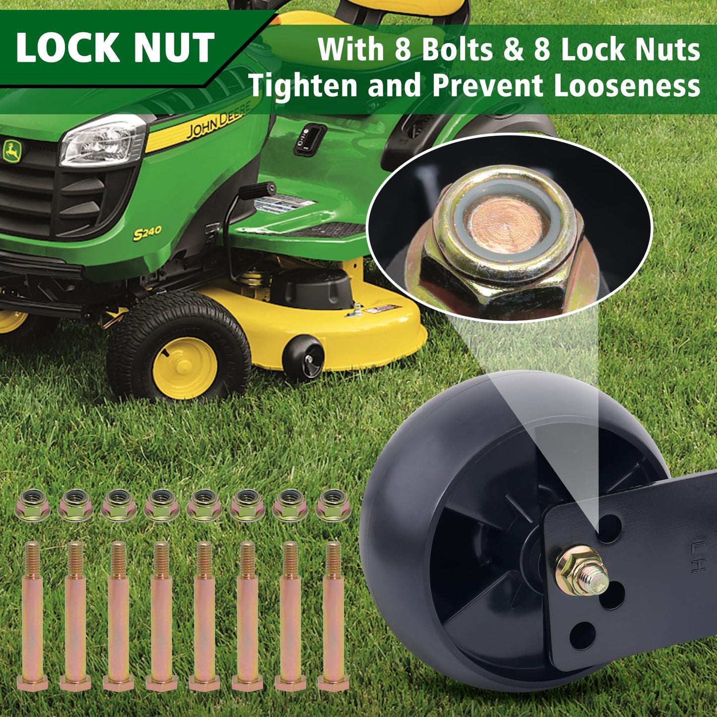 CheeMuii 8 Pack Mower Deck Wheels Kit 5 Inch Deck Gauge Wheel Replace for MTD Cub Cadet 734-04155 Deck Wheels with Shoulder Bolts and Lock Nuts