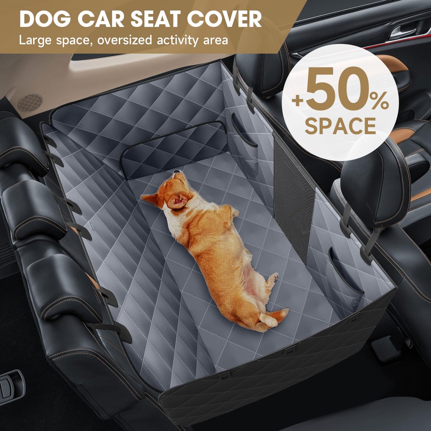 SANQITARA XL Dog Seat Cover for Truck with Flip Up Rear Seats, Waterproof Dog Back Seat Floor Cover with Door Protector & Pet Seat Belt for Crew Cab Trucks, Pet Truck Accessories for F150